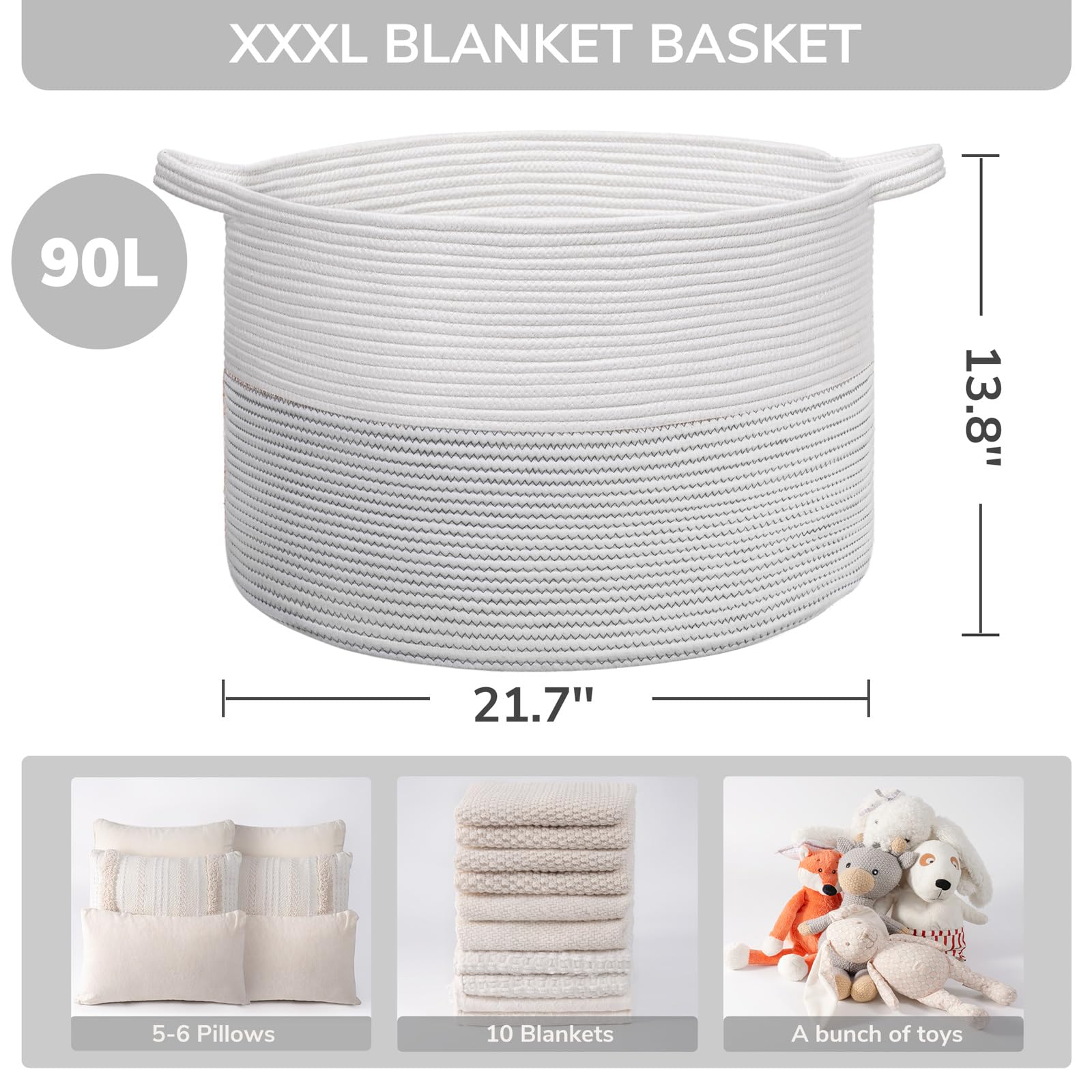 INDRESSME XXXLarge Cotton Rope Basket 21.7