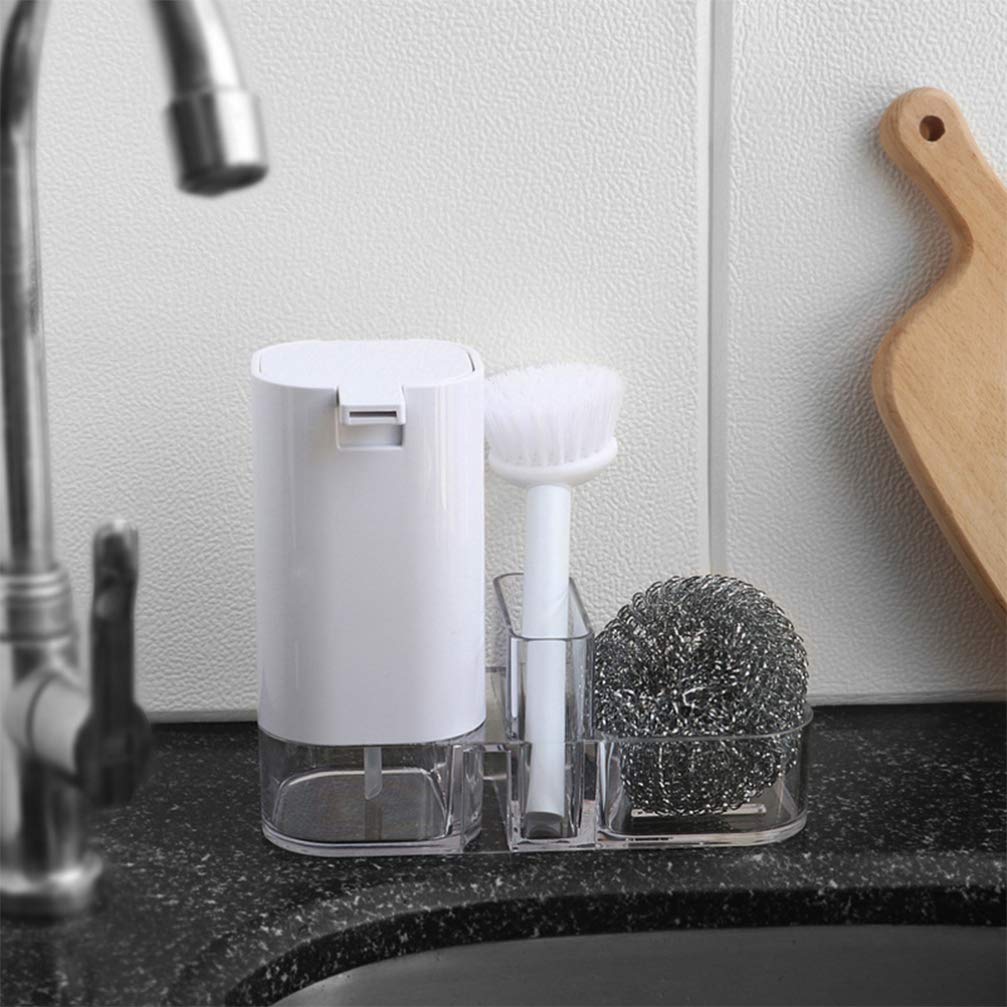 Hemoton Kitchen Sink Brush Set with Holder - Scrubbers & Steel Handle for Dish Washing & Cleaning