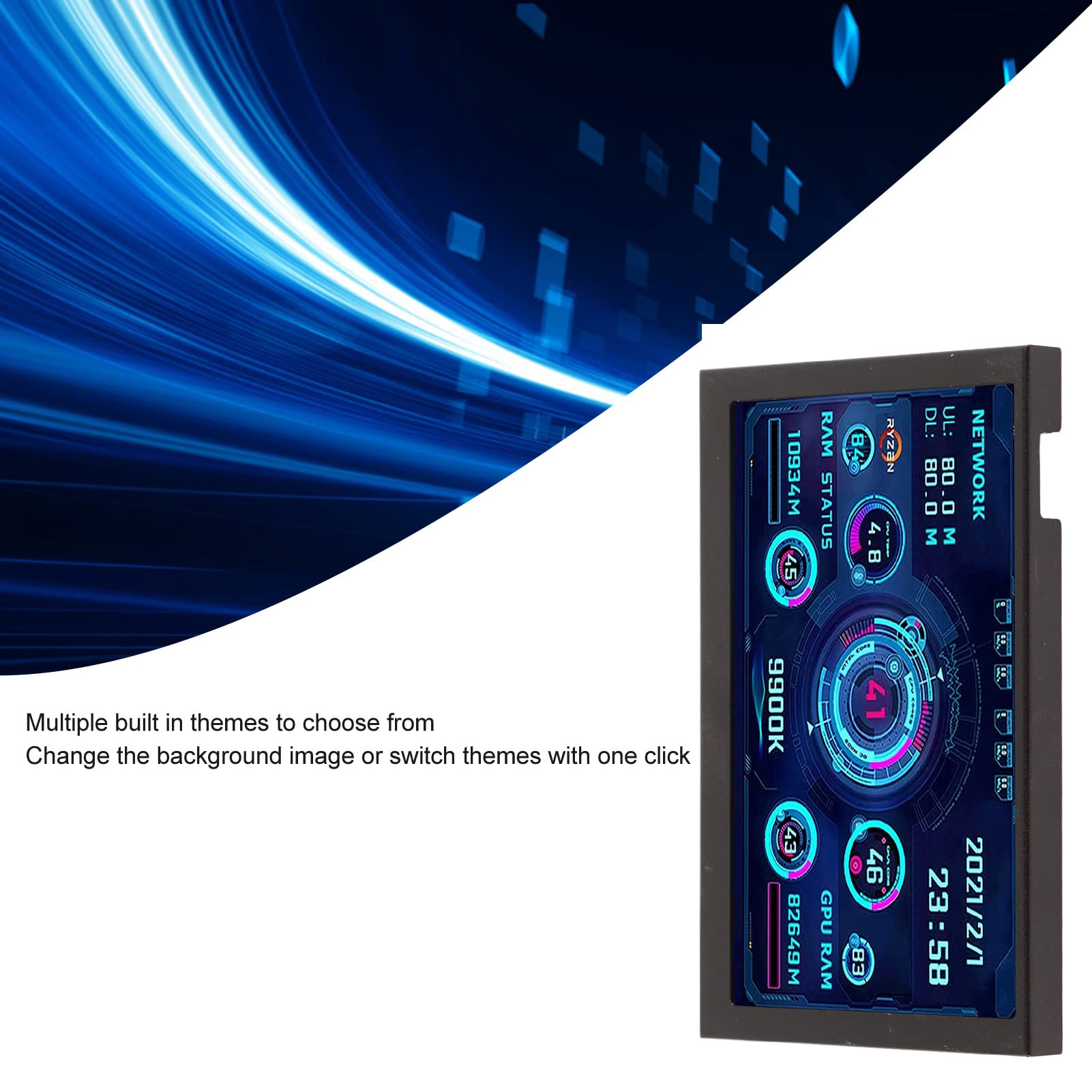 PUSOKEI 5 Inch IPS Mini USB Monitor - Full View Angle CPU GPU RAM Temperature Data Display with USB C & Hub for PC - Perfect for Gaming, Streaming & System Monitoring