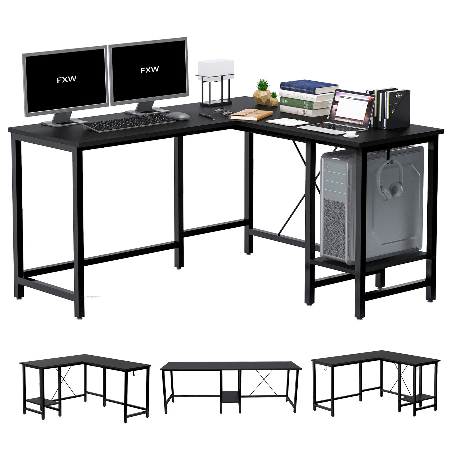 Beyamis 55-Inch L-Shaped Corner Computer Desk - Adjustable Home Office Desk with Storage Shelf, Ergonomic Study & Workstation Table for 2 People, Space-Saving Design for Small Rooms & Apartments - Perfect for Remote Work, Gaming Setup & Home Office Organization