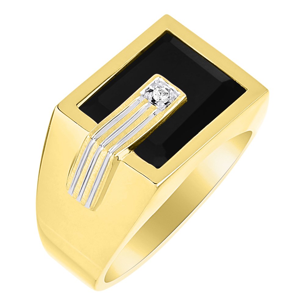 14K Yellow Gold Men's Diamond & Black Onyx Ring - Designer Wedding Band for Men, Sizes 8-13 | Elegant Jewelry Gift for Anniversary, Engagement & Special Occasions
