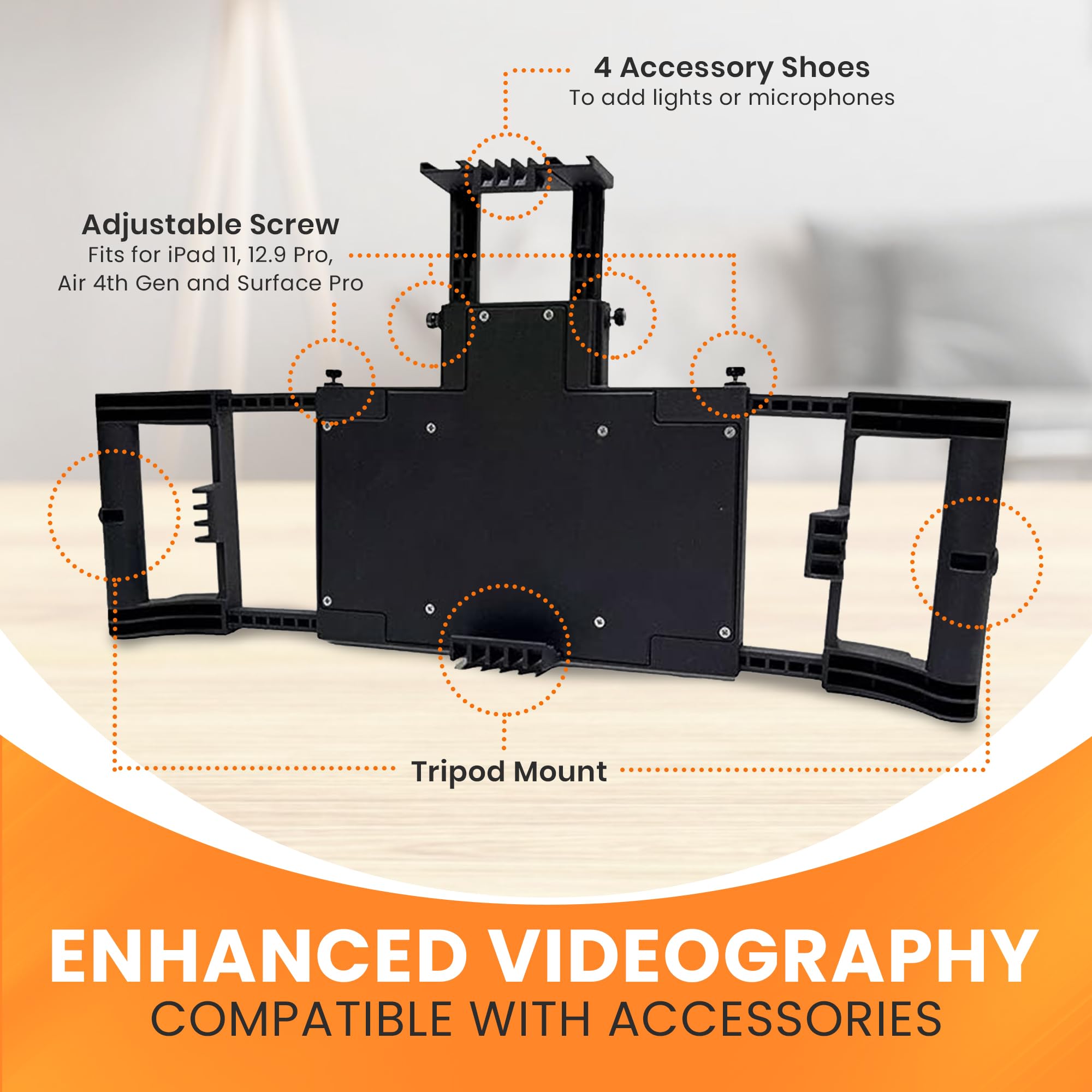 iOgrapher Adjustable iPad Case with Handles - Professional Video Production Solution for iPad Pro 11/12.9/13, iPad Air 4th/5th Gen & Surface Pro - Content Creator Grip for YouTube, TikTok & Live Streaming