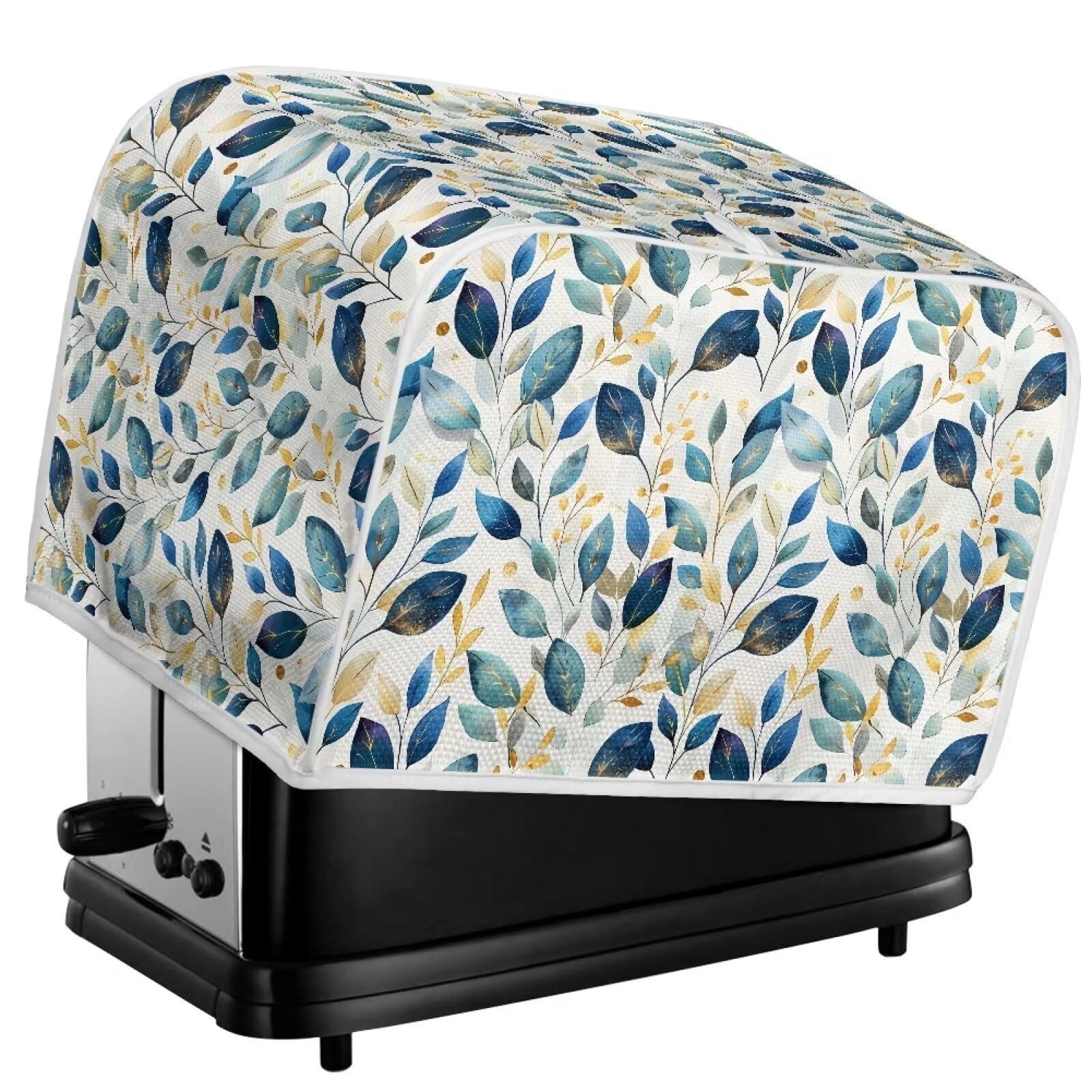 2 Slice Toaster Cover - Dustproof & Fingerprint Protection Toaster Oven Cover for Kitchen - Blue Gold Leaf Design - Perfect Gift for Mom, Wife & Friends (Use: Keep Toaster Clean While Not in Use)