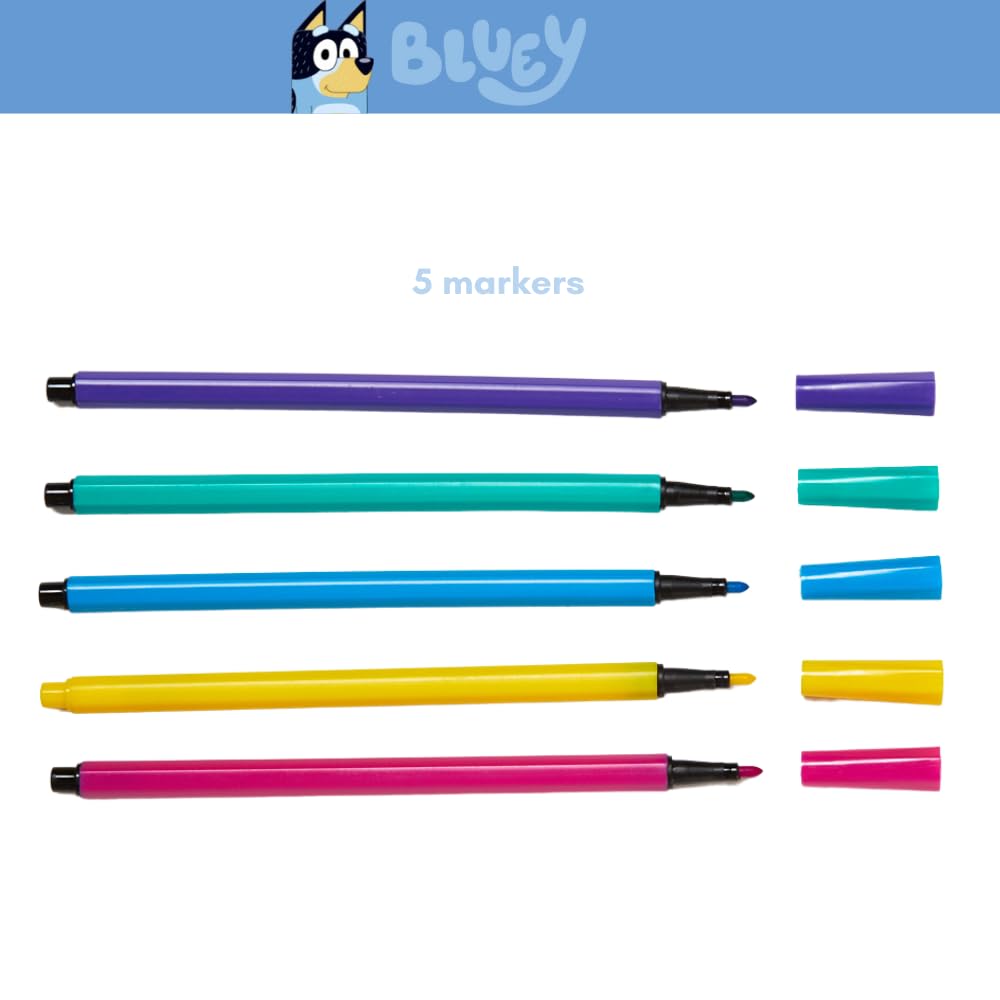 Bluey Sketchbook for Kids with Washable Markers - 86 Blank Pages Spiral Bound Drawing Notebook | Creative Art Supplies for Children | Perfect for School, Travel & Birthday Gifts
