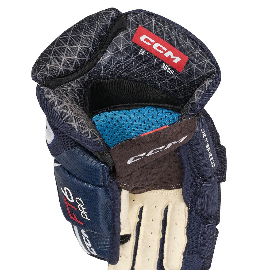 CCM Jetspeed FT6 Pro Hockey Gloves for Junior Players - Lightweight Protective Ice Hockey Gloves for Youth Training & Games - Perfect for Rink Practice, Tournaments & Competitive Play
