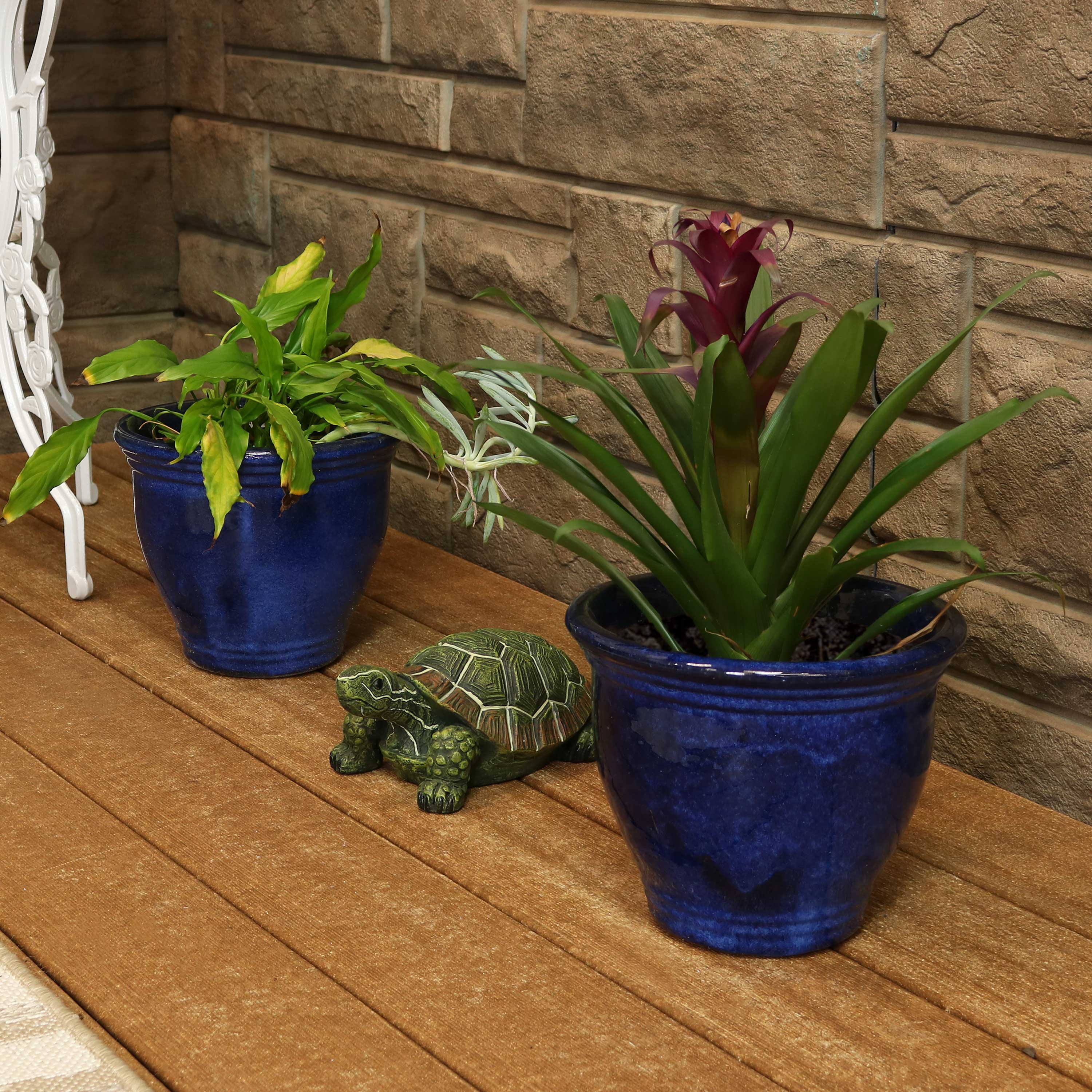Premium Glazed Ceramic Plant Pots with Drainage Holes - Set of 2 Indoor/Outdoor Flower Planters for Home Decor, Garden & Patio