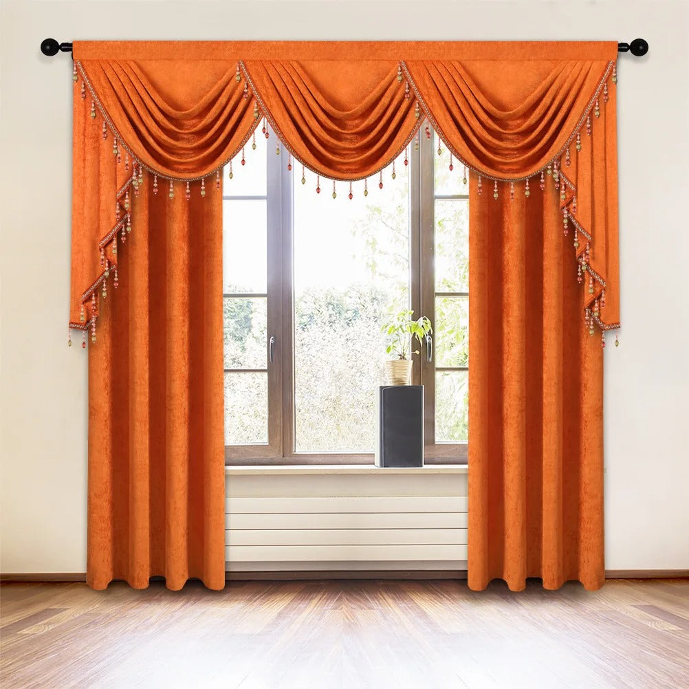 Premium Mila Classic Plain Velvet Valance in Orange - Elegant Window Treatment for Living Room & Bedroom Decor