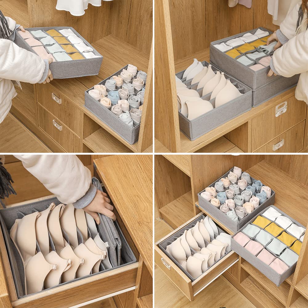 Foldable Underwear Drawer Organizer Set of 4 - Collapsible Closet Dividers for Socks, Ties, Scarves & Handkerchiefs | Wardrobe Storage Solution for Bedroom, Closet & Travel Organization