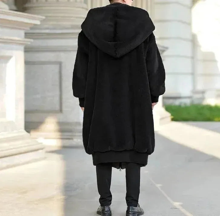 Men's Loose Fit Faux Fur Winter Coat - Warm Hooded Jacket for Cold Weather, Outdoor Activities & Casual Wear