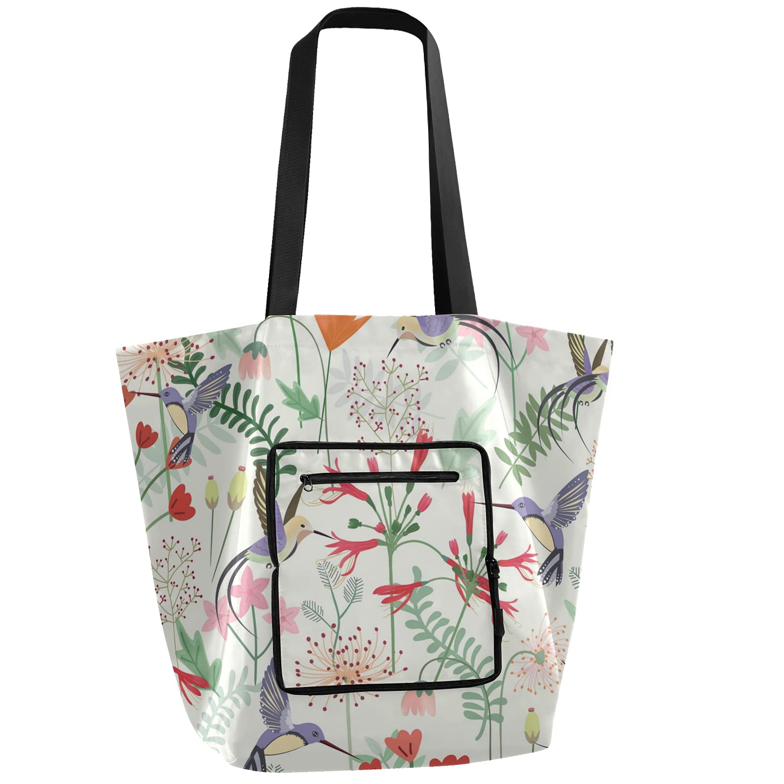 Thanksgiving Hummingbird Floral Foldable Reusable Tote Bag - Heavy Duty Grocery Shopping Bag for School, Work, Gym, Travel & Sports | Perfect for Groceries, Beach Trips & Daily Errands
