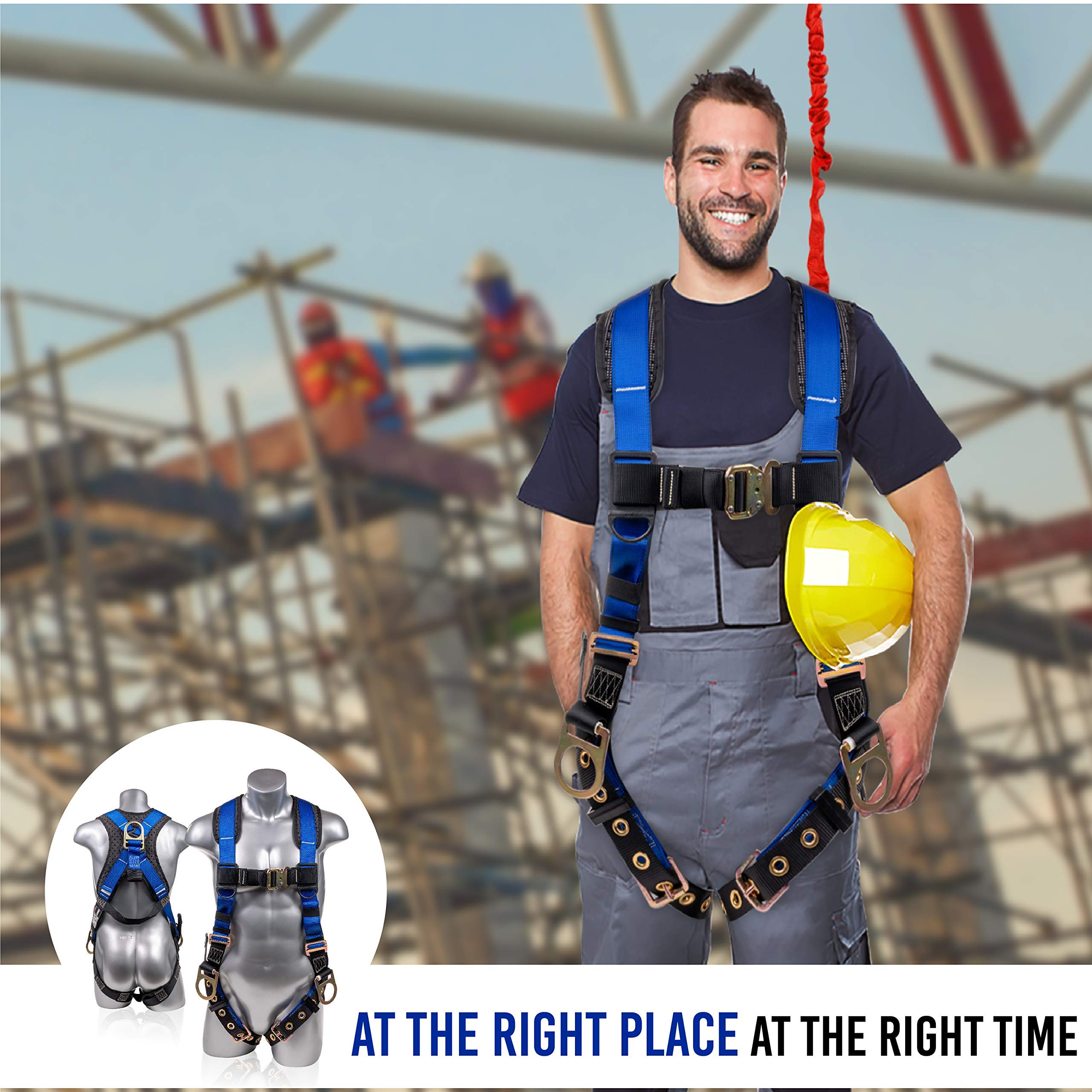 Palmer Safety Harness with Detachable 6-Foot Shock Absorbing Lanyard - OSHA Compliant Fall Protection Gear for Construction, Roofing & Industrial Work