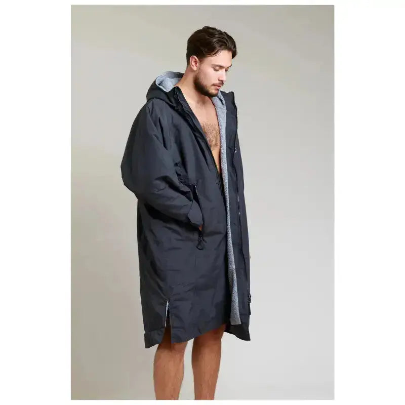 Unisex Black Swimming Robe for Adults - Waterproof Hard Shell Bathrobe for Pool, Beach & Spa - Quick Dry Travel Wrap for Swimwear Cover Up