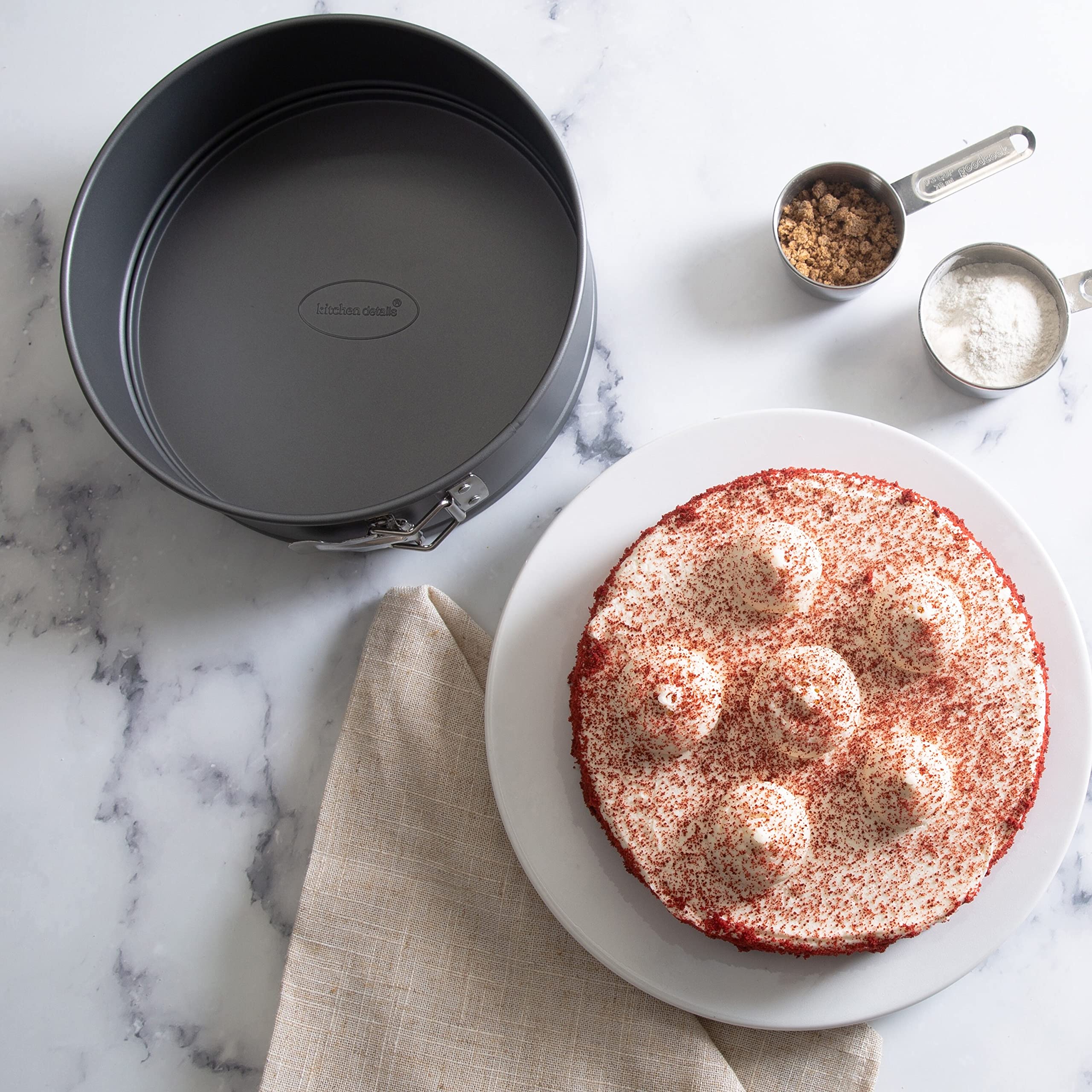 9.5 Inch Round Springform Pan - Carbon Steel Non-Stick Baking Pan for Cheesecake, Cake, Quiche - Oven Safe & Durable - Perfect for Home Bakers & Professional Chefs
