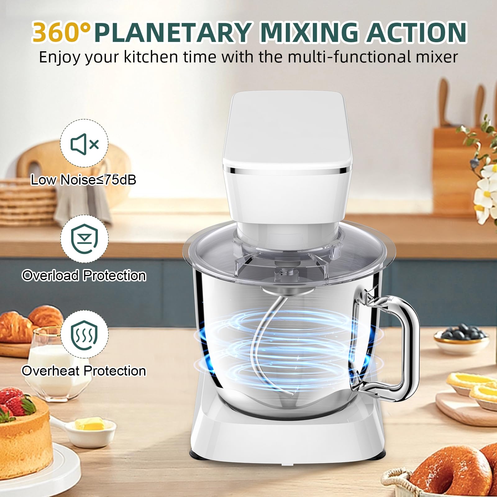 5.5QT Stand Mixer with 10+ Speeds - Tilt-Head Electric Kitchen Mixer with Stainless Steel Bowl, Dough Hook, Beater & Whisk - Perfect for Baking Cakes, Cookies & Bread Dough - White