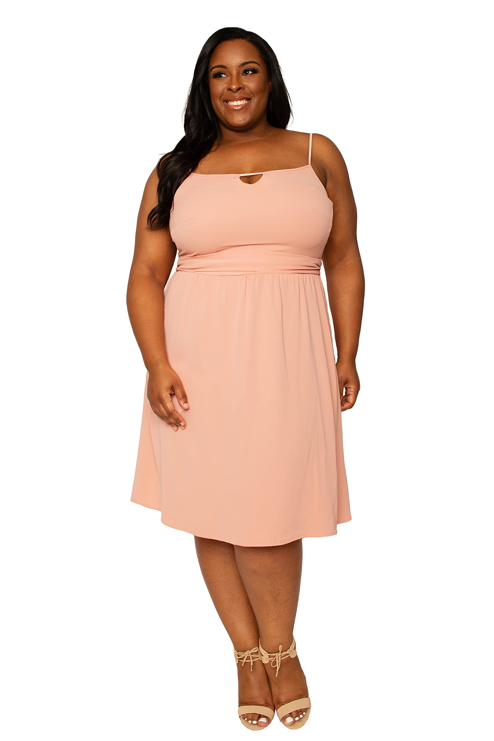 Poetic Justice Women's Plus Size Dusty Pink Thin Strap Peach Midi Dress - Flowy Summer Dress for Casual Outings, Beach Vacations & Date Nights
