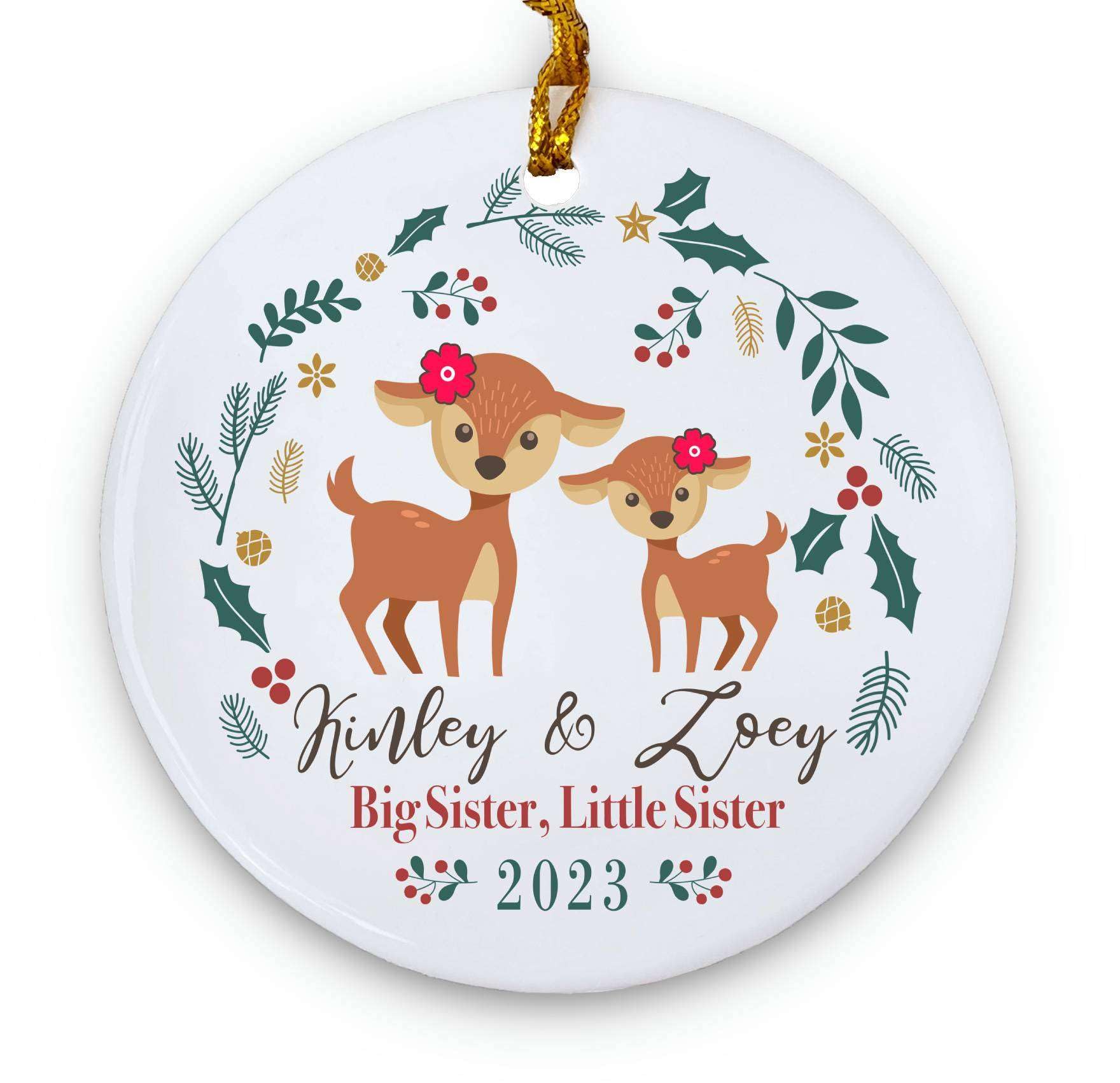 Personalized Big Sister Little Sister Christmas Tree Ornament 2023 - Custom Deer Sibling Keepsake Gift for Sisters - Perfect for Holiday Decor, Family Traditions & Sibling Bonding Moments