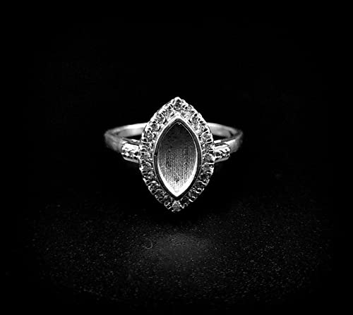925 Sterling Silver Marquise Shape Ring Bezel Setting 10x5mm with CZ Stone - Handmade Blank Marquise Ring Setting for Engagement, Wedding, and Jewelry Making - Perfect for DIY Custom Rings