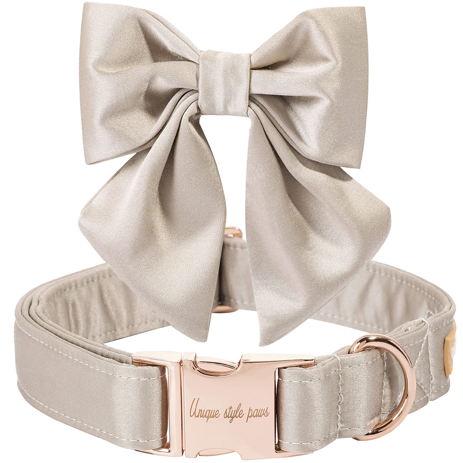 Luxury Silk Champagne Dog Collar with Adjustable Bow Tie - Elegant Wedding Pet Accessory for Large Dogs | Perfect for Special Occasions, Photo Shoots & Formal Events