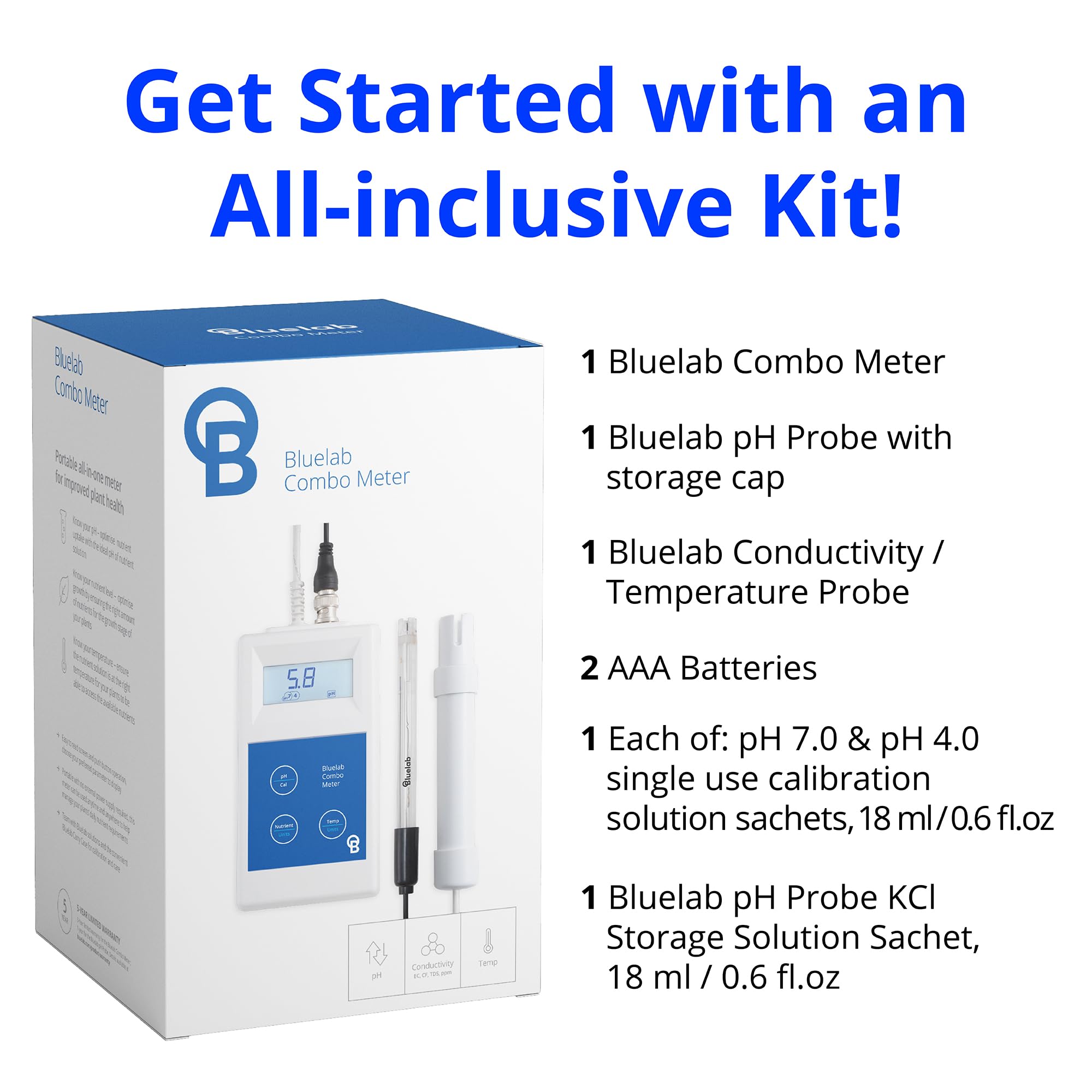 Bluelab METCOM Digital pH, Temperature & Conductivity Meter - Easy Calibration EC/TDS/PPM Tester for Hydroponics, Aquariums & Indoor Plants | Water Quality Testing for Home Gardening & Greenhouse Use