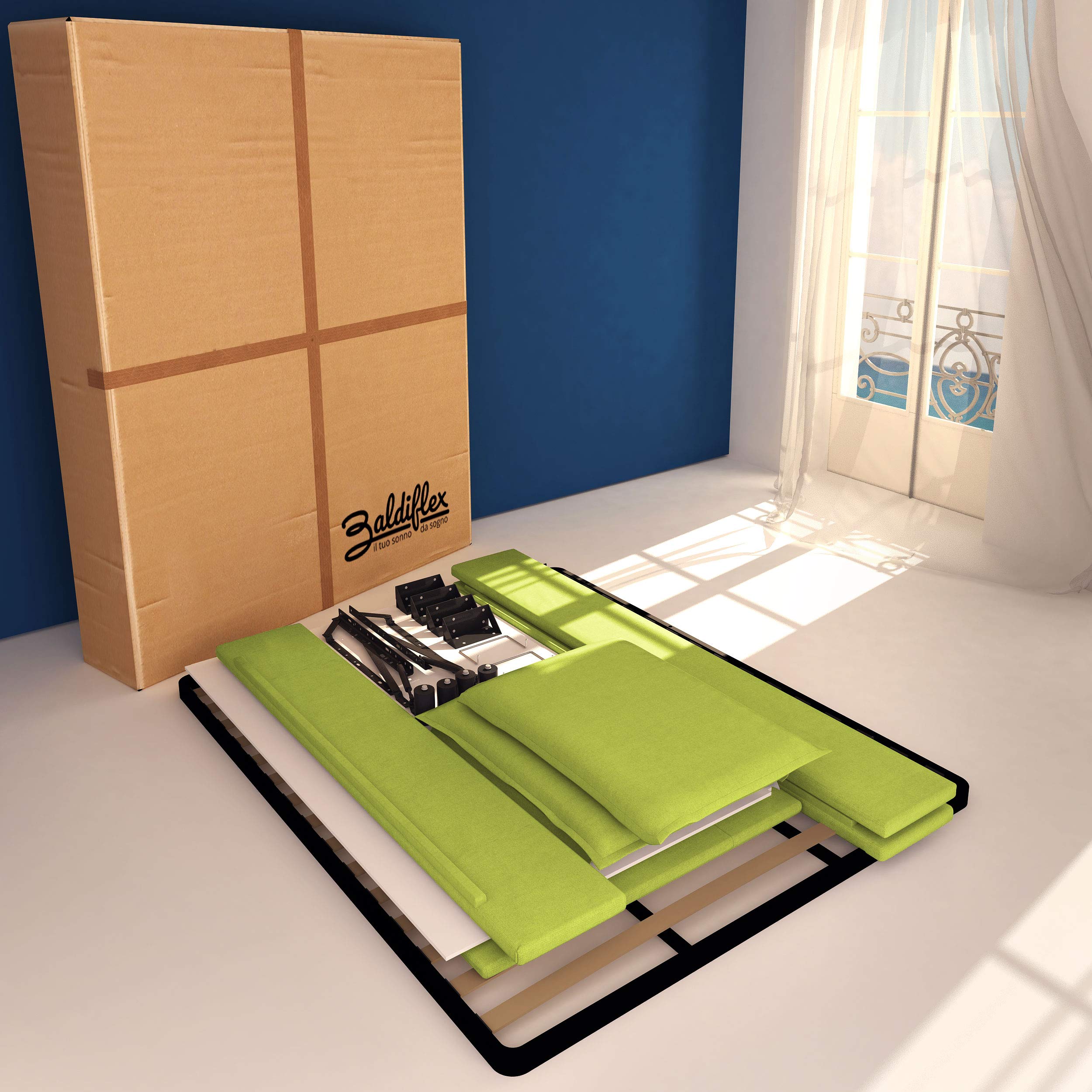Baldiflex Licia Queen Size Bed Frame with Upholstered Headboard & Slatted Base - 160x190cm Synthetic Leather Platform Bed for Mattress Support, Modern Bedroom Furniture (Perfect for Master Bedrooms & Guest Rooms)