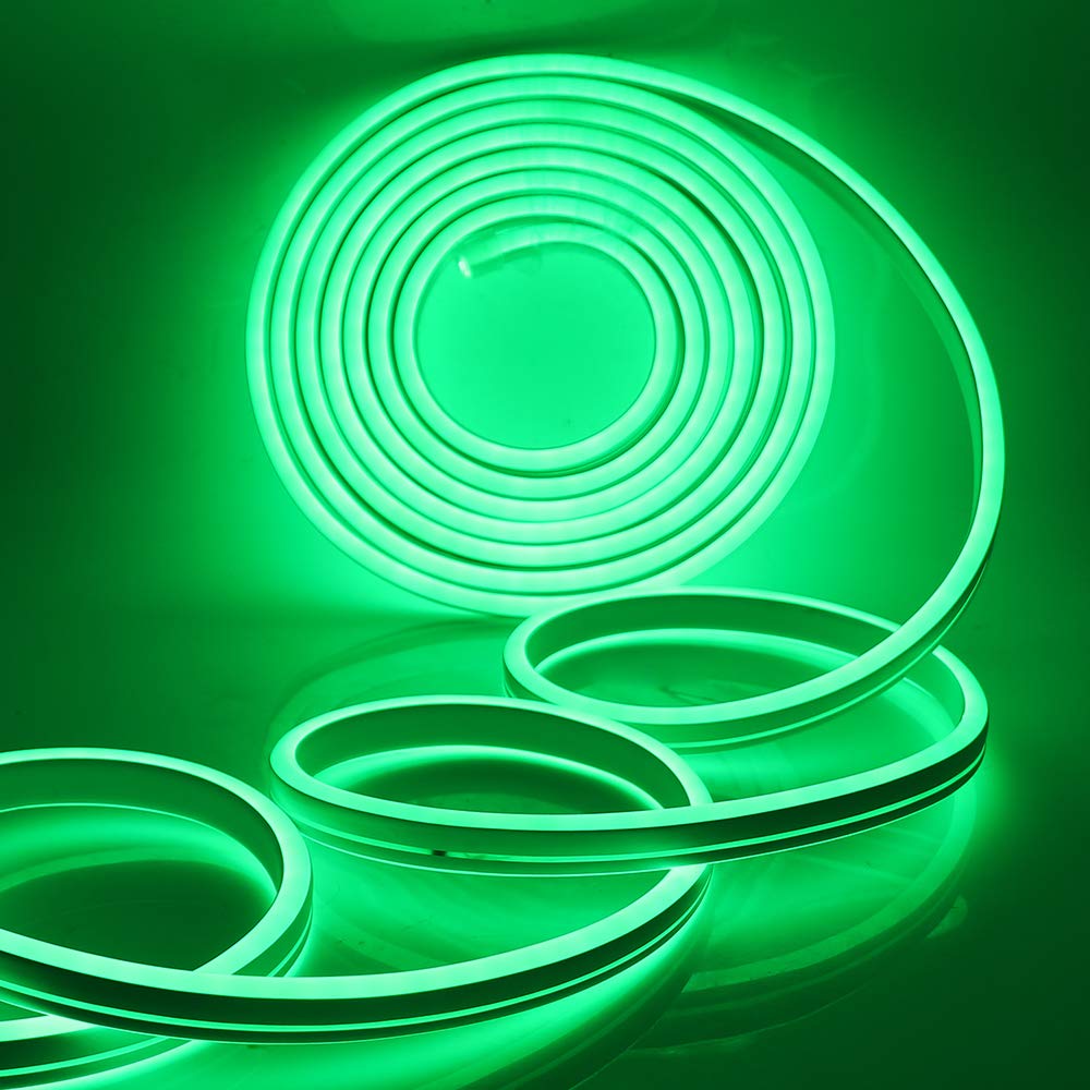 XUNATA 36ft LED Neon Strip Lights - Dimmable 110-120V Flexible Rope Light, 120 LEDs/M Waterproof 2835 SMD with Remote - Perfect for Party Decorations, Bedroom Lighting, Bar Signs & Wedding Backdrops (Green)