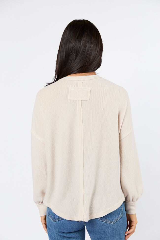 Soft Brushed Rib Oatmeal Henley Knit Long Sleeve Top for Men - Cozy Casual Wear for Fall & Winter Layering