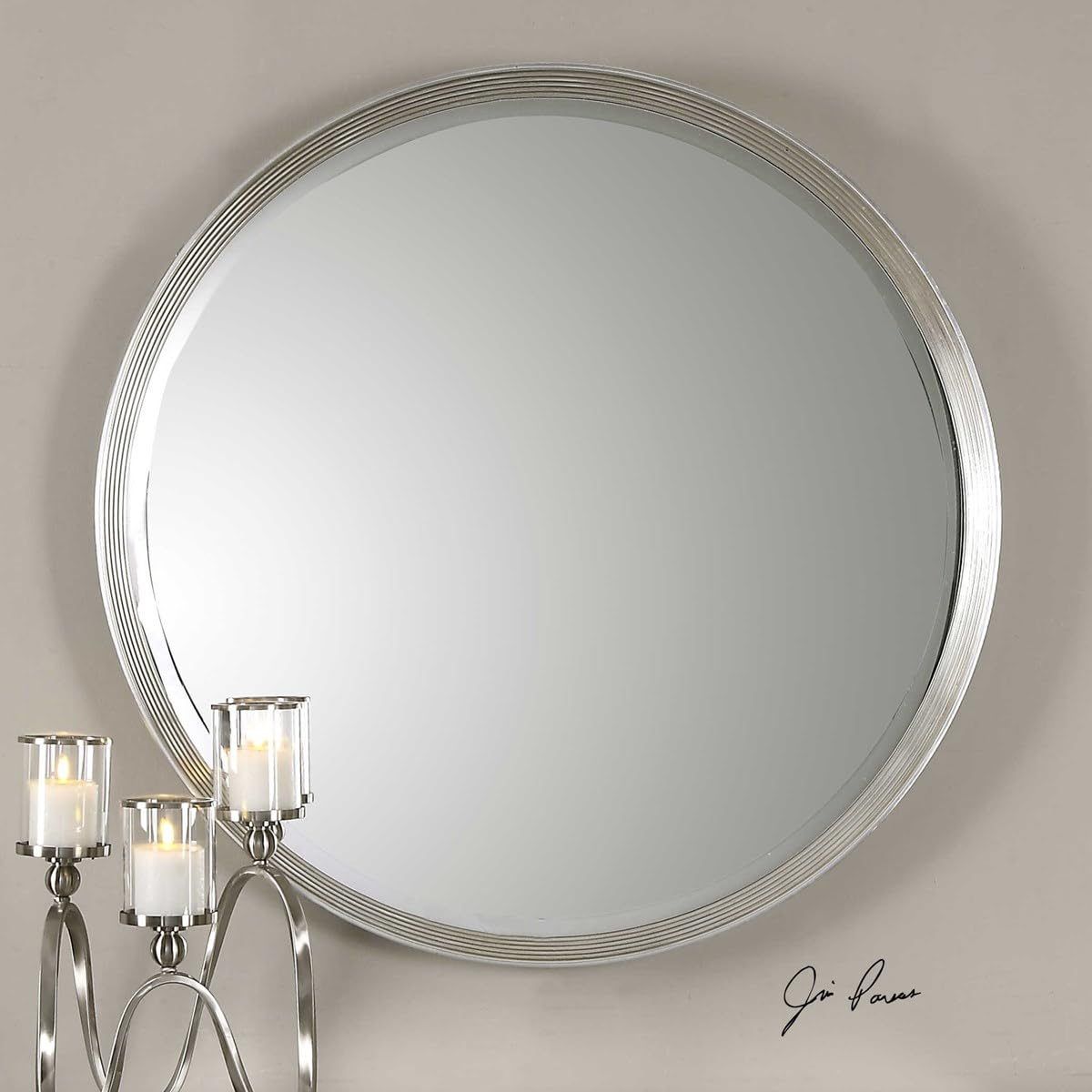 MY SWANKY HOME Classic Round Silver Wall Mirror - Modern Vanity Mirror for Bathroom, Bedroom & Entryway Décor | Elegant Home Accent for Makeup & Selfie Lighting