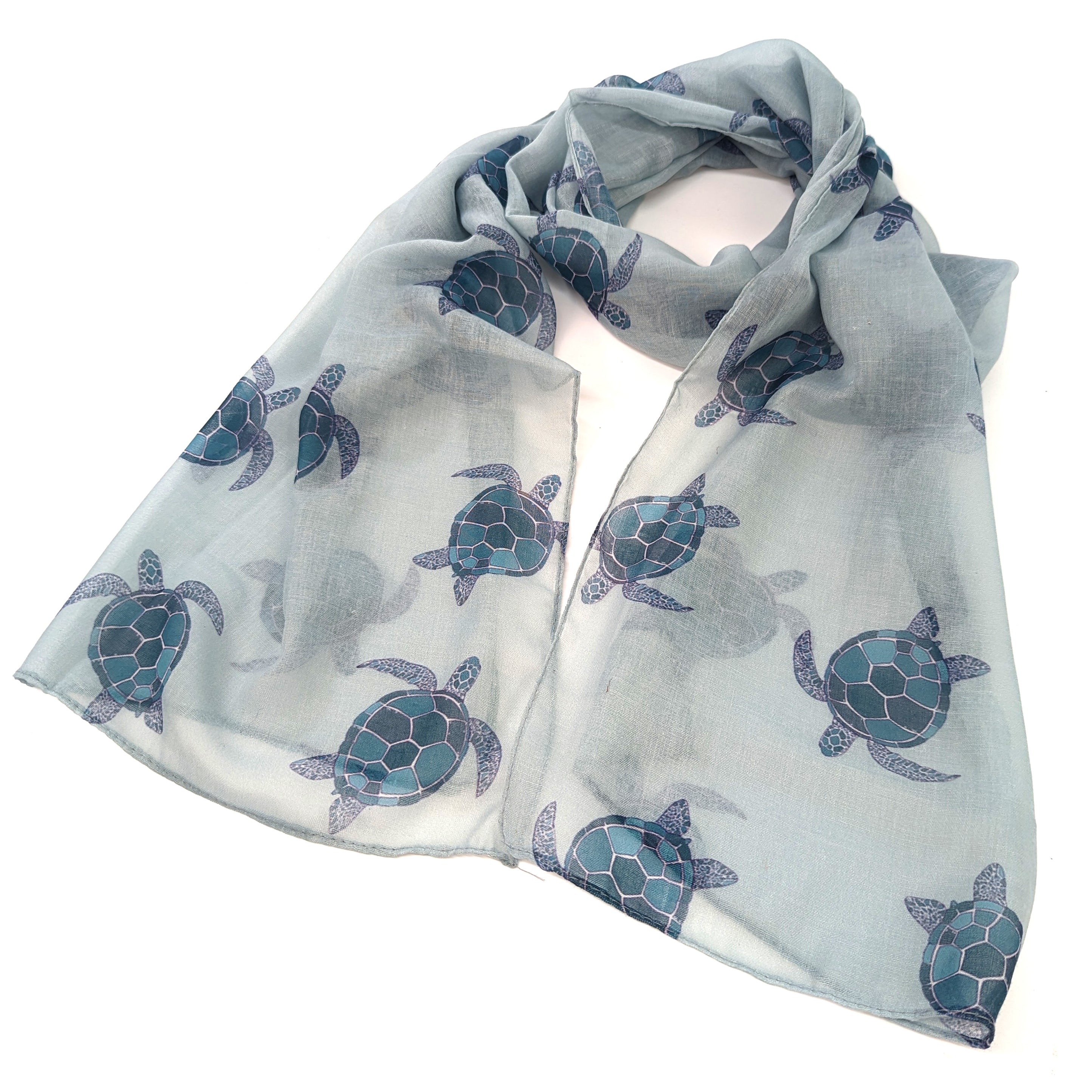 Talia the Turtle Print Scarf - Soft & Stylish Sky Blue Fashion Scarf (50x180cm) - Perfect for Women's Winter Accessories, Gift Ideas & Casual Outfits