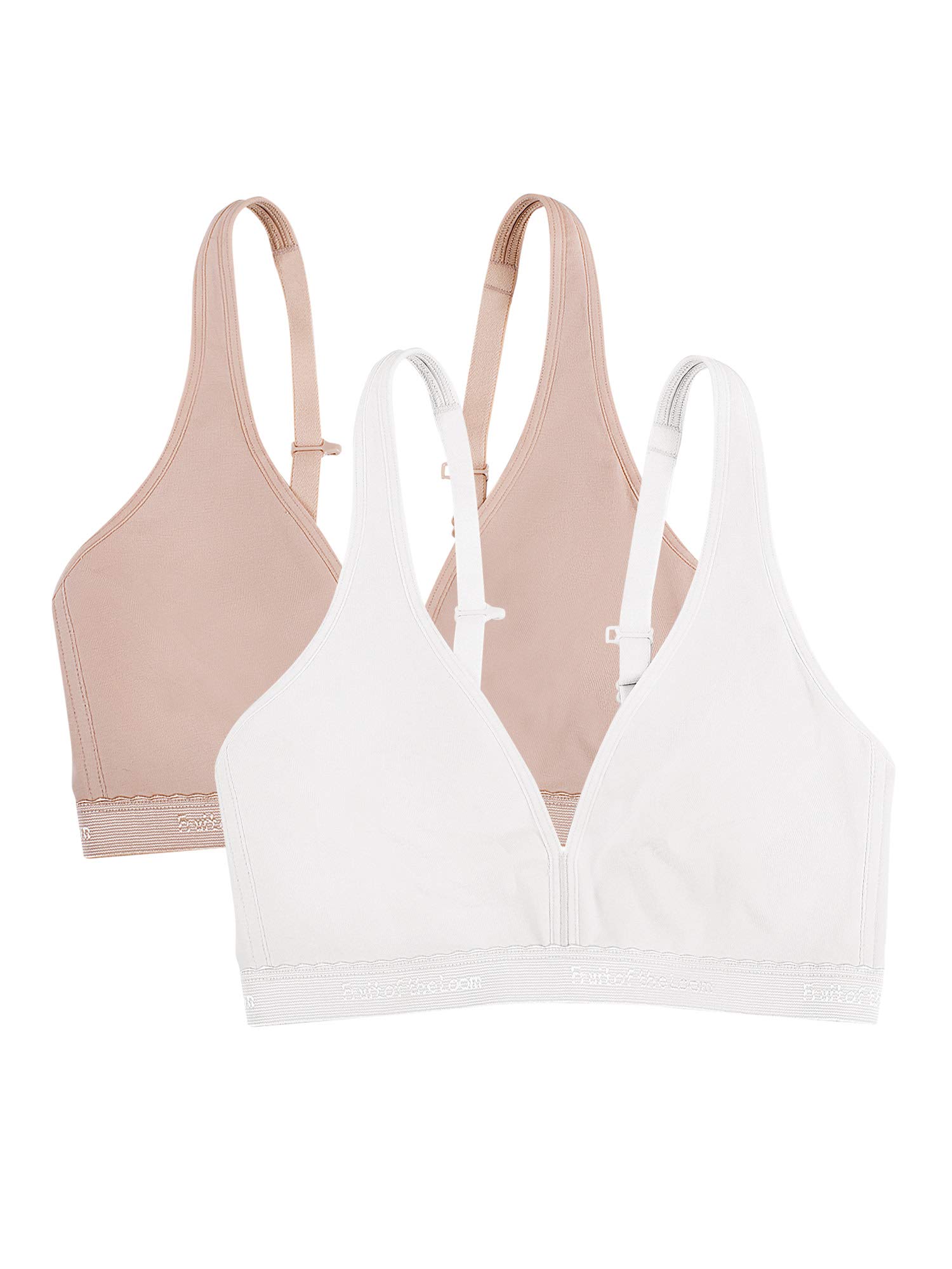Fruit of the Loom Women's Wirefree Cotton Bralette 2 Pack - Soft Comfortable Wireless Bras for Everyday Wear, Sleep & Lounge