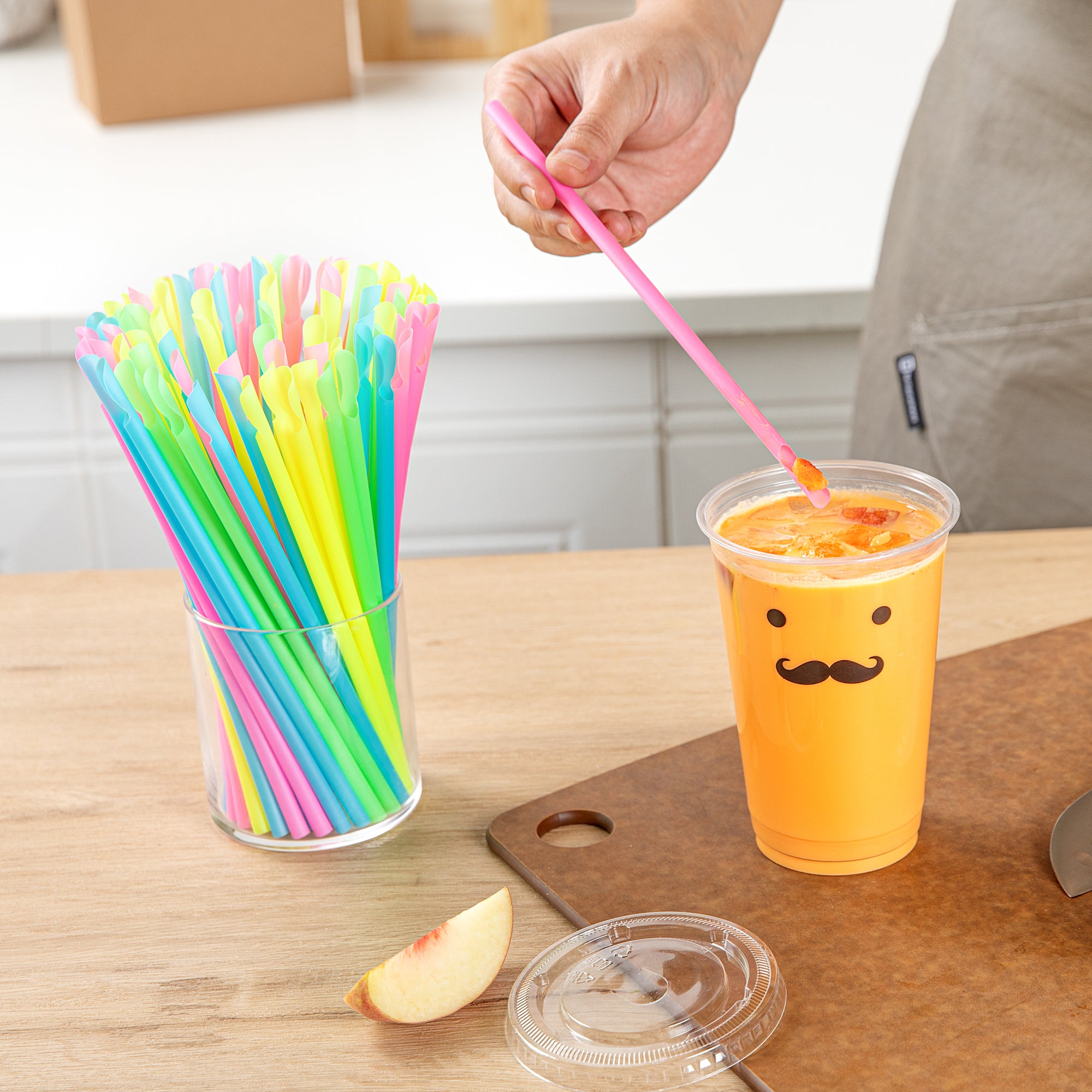 Eco-Friendly PLA Compostable Spoons and Straws - 100 Count Box, Biodegradable Cutlery for Parties, Picnics & Takeout | Basic Nature Assorted Plastic-Free Utensils