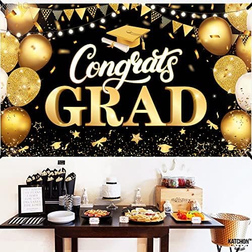 KatchOn Extra Large Congratulations Graduation Banner - 72x44 Inch Black & Gold Class of 2025 Decor | Graduation Party Decorations for High School & College Ceremonies | Perfect for Graduation Photos, Backdrops & Celebration Events