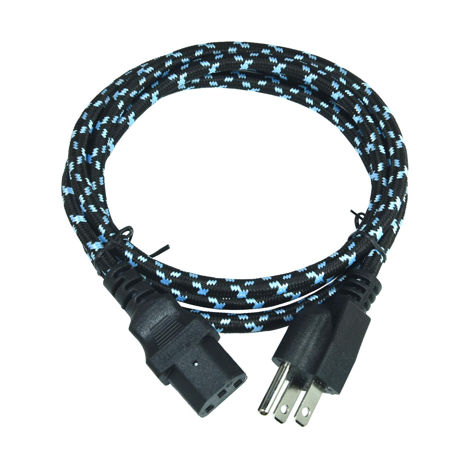 FILSHU 16 AWG Heavy Duty 3 Prong Braided Power Cord - 5FT Computer Power Cable with NEMA 5-15P to IEC C13 Connector - Durable PC, Monitor & Printer Power Supply Cord for Home & Office Use