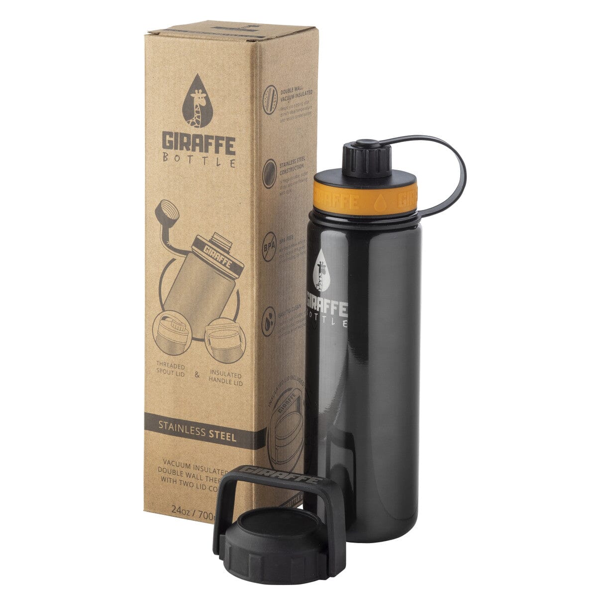 Stainless Steel Giraffe Bottle Tower - Hands Free Drinking for Hiking, Camping & Outdoor Adventures