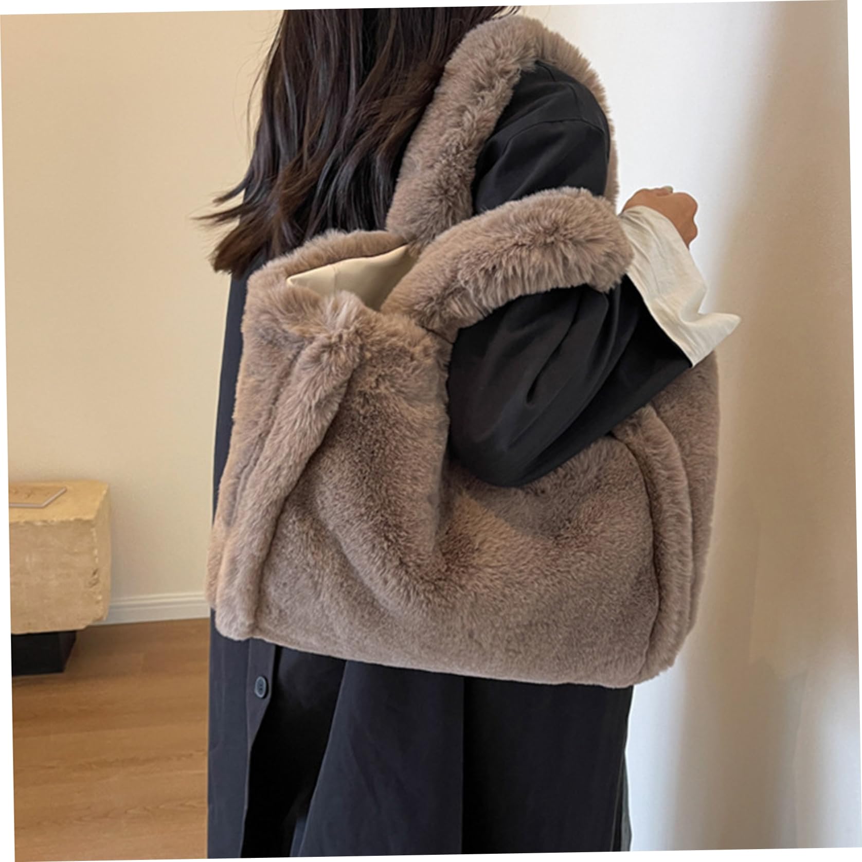 Stylish Plush Fuzzy Tote Bag for Women - Large Capacity Winter Handbag with Dual Straps | Perfect for Work, Shopping & Travel Accessories