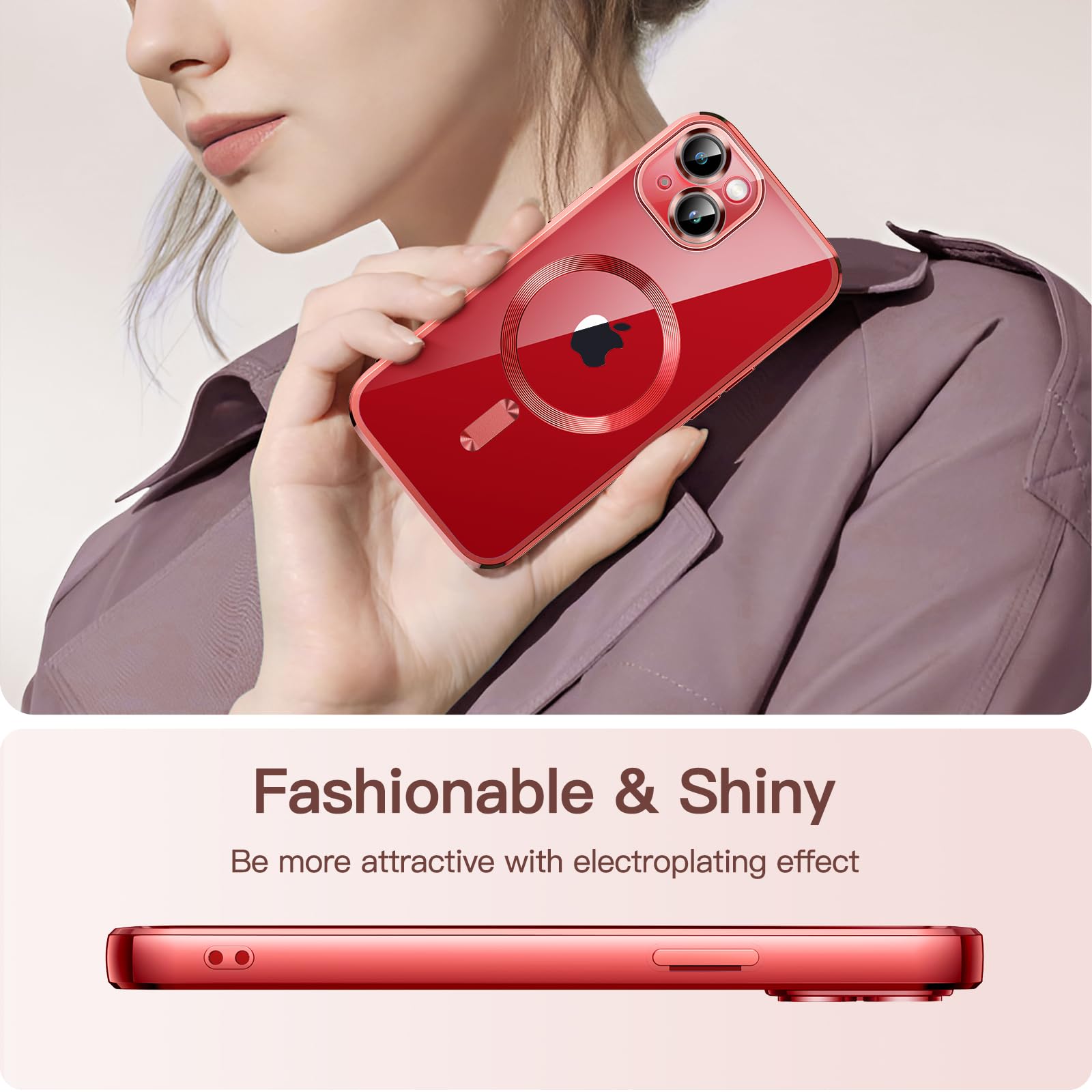 JETech Soft Clear Case for iPhone 14 6.1-Inch | MagSafe Compatible Shockproof TPU Cover with Full Camera Protection | Electroplated Design in Bright Red | Perfect for Everyday Use, Wireless Charging & Drop Protection