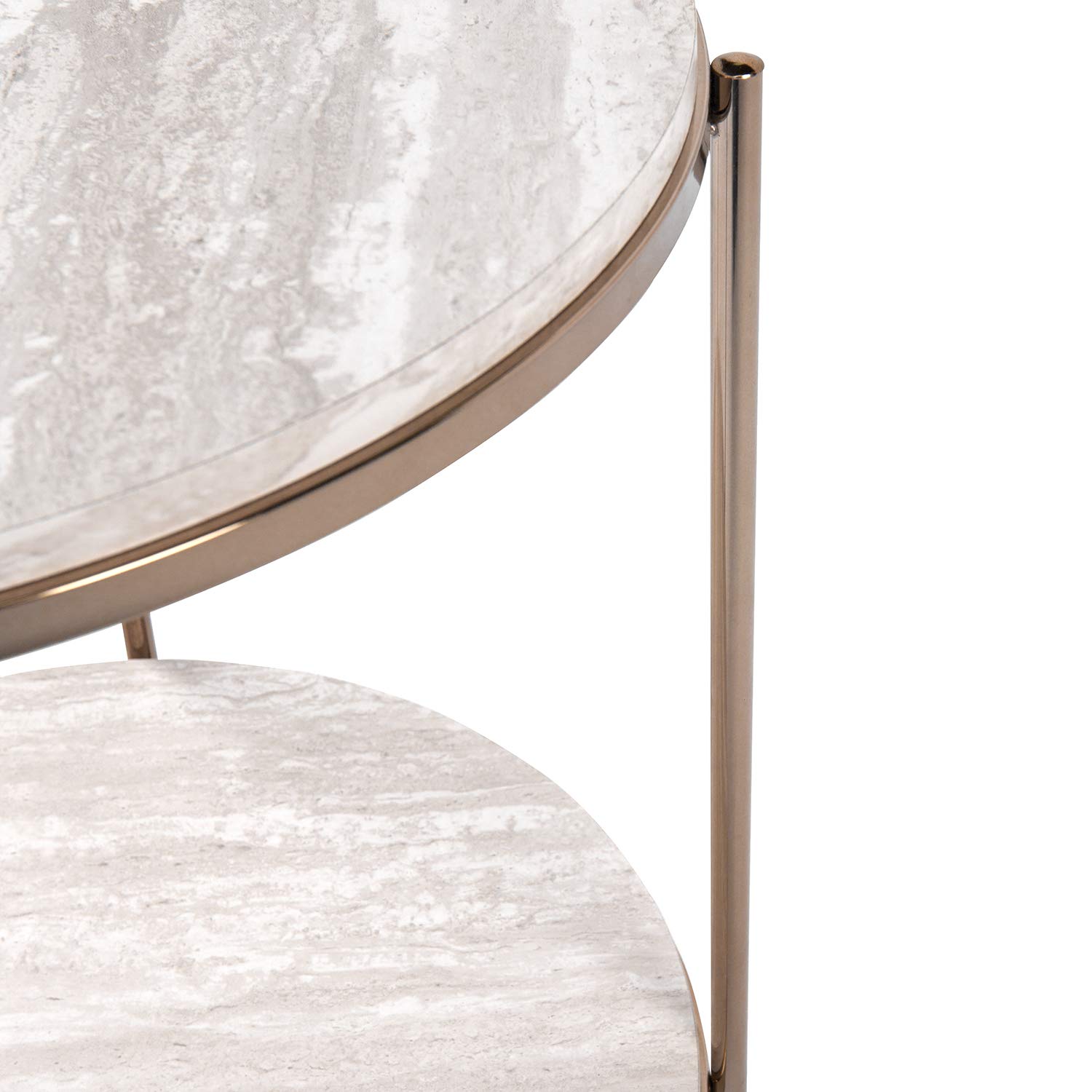 SEI Furniture Silas Round Faux Stone End Table - Champagne Gold Accent Side Table for Living Room, Bedroom & Office Decor