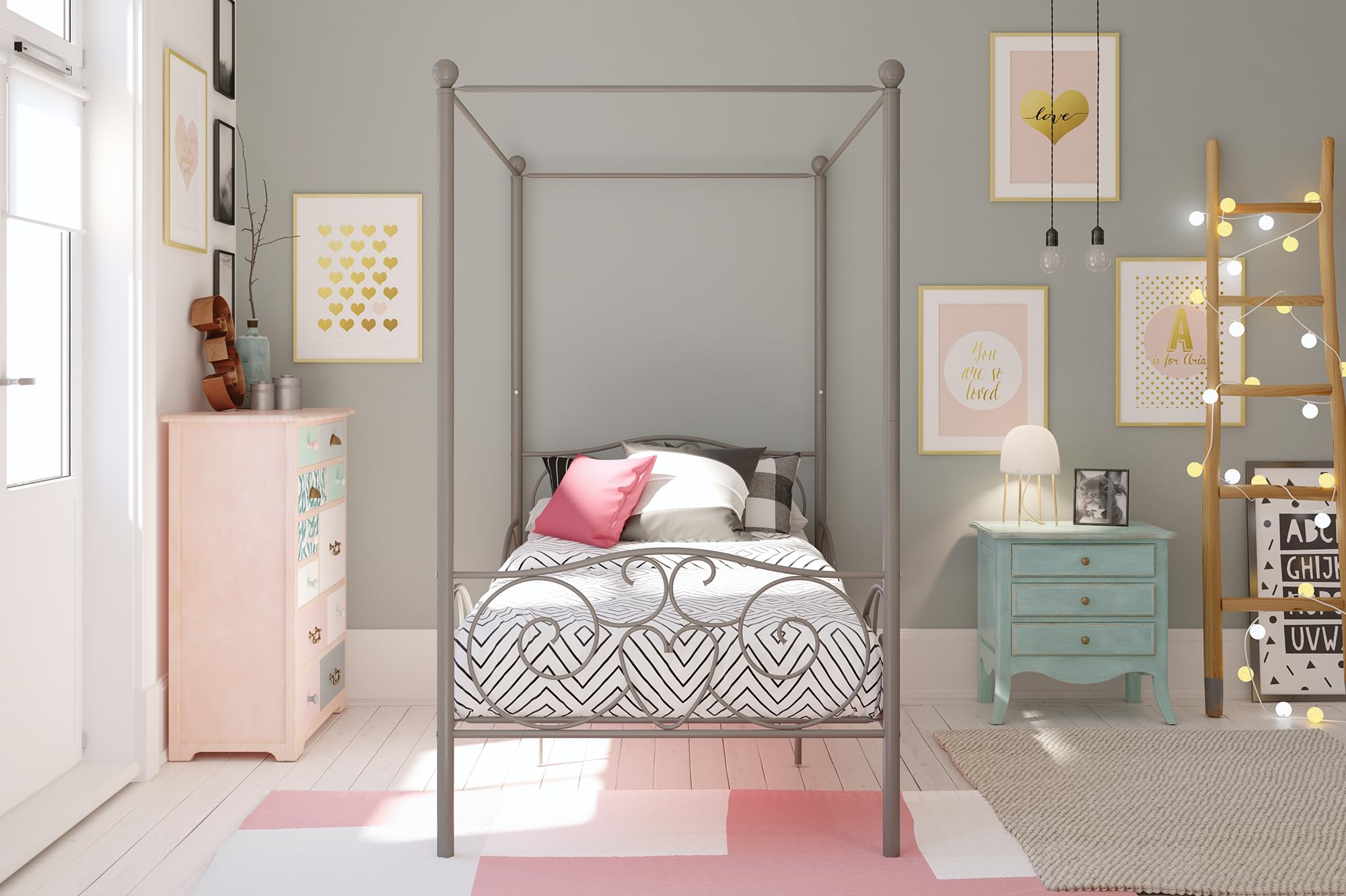 DHP 4020959 Heavy Duty Metal Twin Bed Frame in Pewter - Perfect for Kids Rooms, Guest Bedrooms & Small Spaces