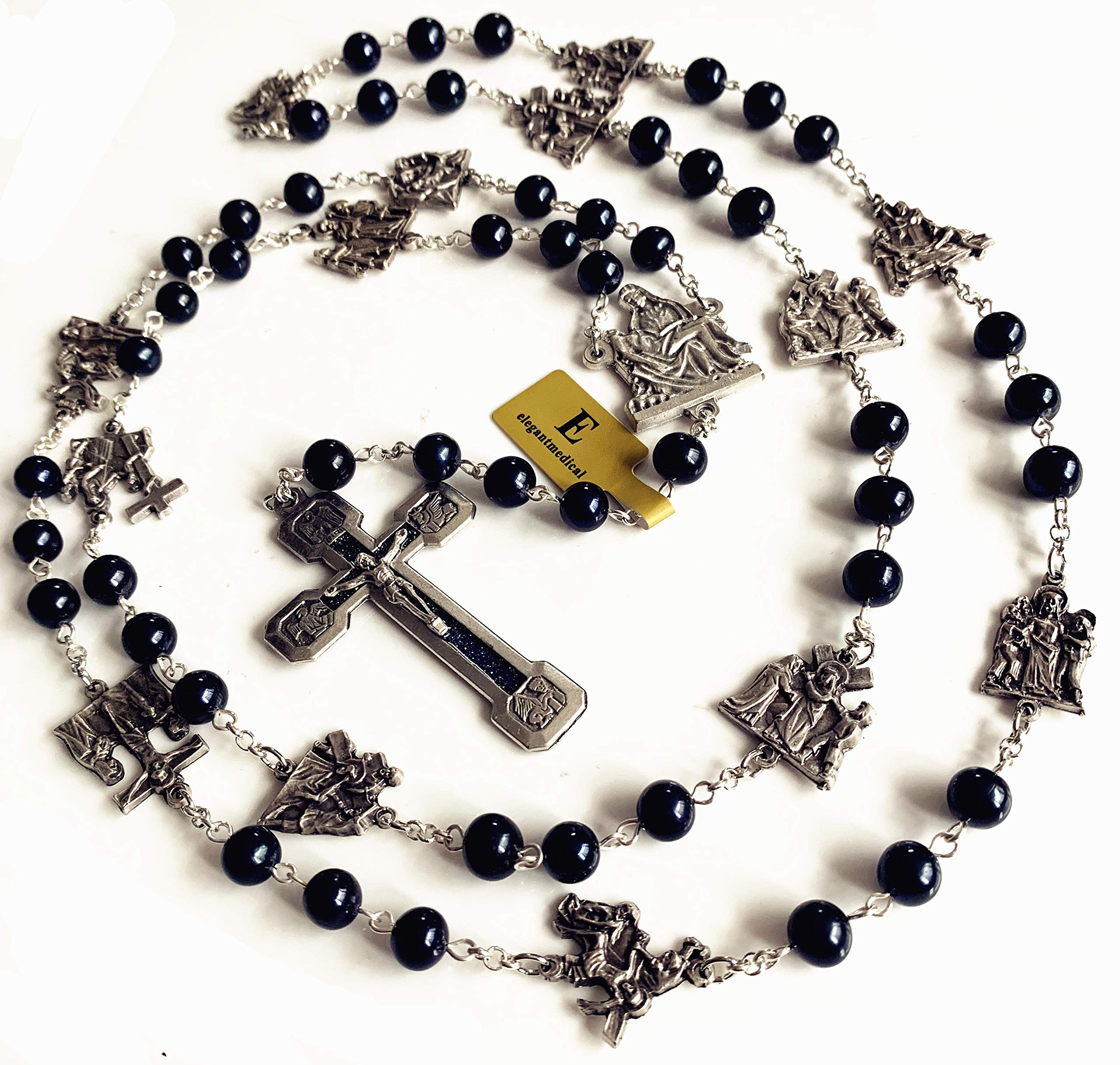 Elegant Catholic Prayer Rosary Necklace with Real Black Pearl Beads - Stations of the Cross Devotional Gift Set in Gift Box | Perfect for Prayer, Meditation & Religious Ceremonies