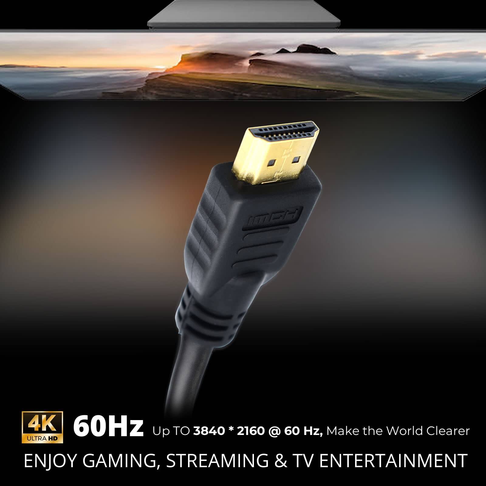 Premium Black HDMI Cable - High-Speed 4K Gold-Plated 2m (6.6ft) for Sony PlayStation 4/5, PS3, Xbox, Nintendo Switch, Roku - Perfect for Gaming & Home Theater Setup