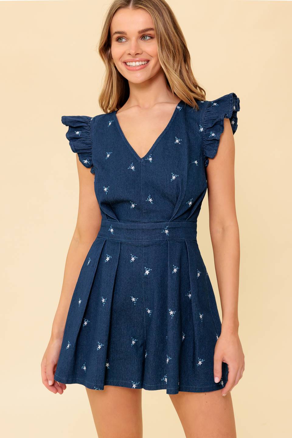 FELICITY Dark Indigo Embroidered Romper Jumpsuit for Women - Casual Summer Outfit, Beach Cover-Up, and Boho Chic Fashion
