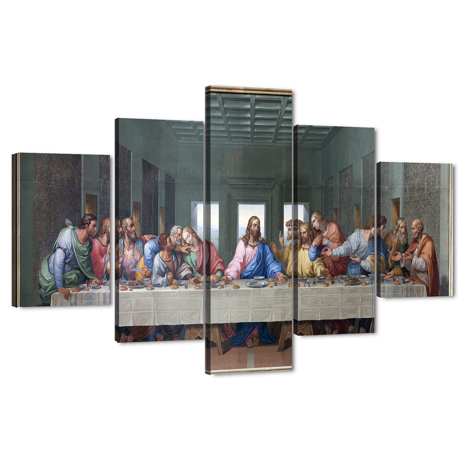 TIMUBA 5-Piece Last Supper Canvas Wall Art Set - Jesus Christ Religious Painting for Dining Room & Living Room Decor (60x40 Inches) - Perfect for Christian Home Decor, Church Wall Art & Gift Ideas