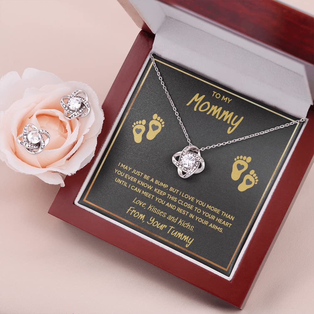 Baby Feet Jewelry Necklace - Gold Baby Footprint Pendant for New Moms | First Time Mother Gift for Pregnancy Announcement, Baby Shower & Mother's Day | Comes with LED Gift Box & Matching Earrings | Perfect for Maternity Photos, Gender Reveal & Special Occasions