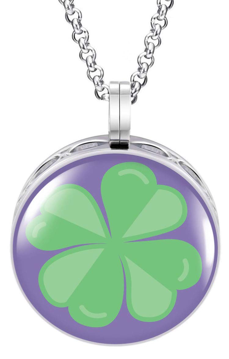 Wild Essentials Four Leaf Clover Aromatherapy Necklace Set - Stainless Steel Essential Oil Diffuser Pendant with 8 Color Refill Pads & 24