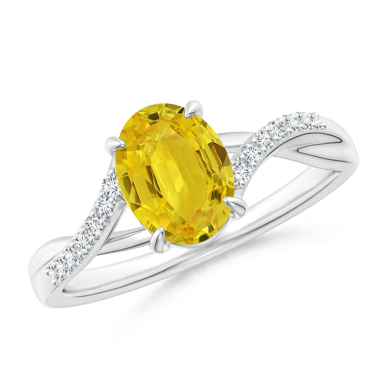 8x6mm Oval Yellow Sapphire & Diamond Accent Split Shank Ring - Elegant Birthstone Jewelry for Women, Perfect for Anniversary Gifts, Engagement Rings & Special Occasions