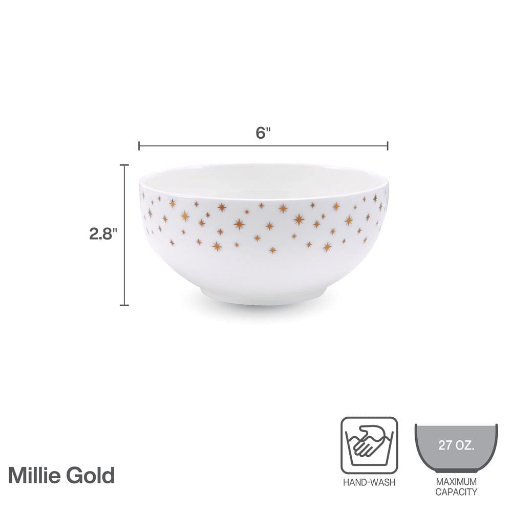Millie Gold Set of 4 All-Purpose Bowls - Elegant Serving Bowls for Salads, Snacks, Cereal & Desserts - Perfect for Dining, Entertaining & Kitchen Storage