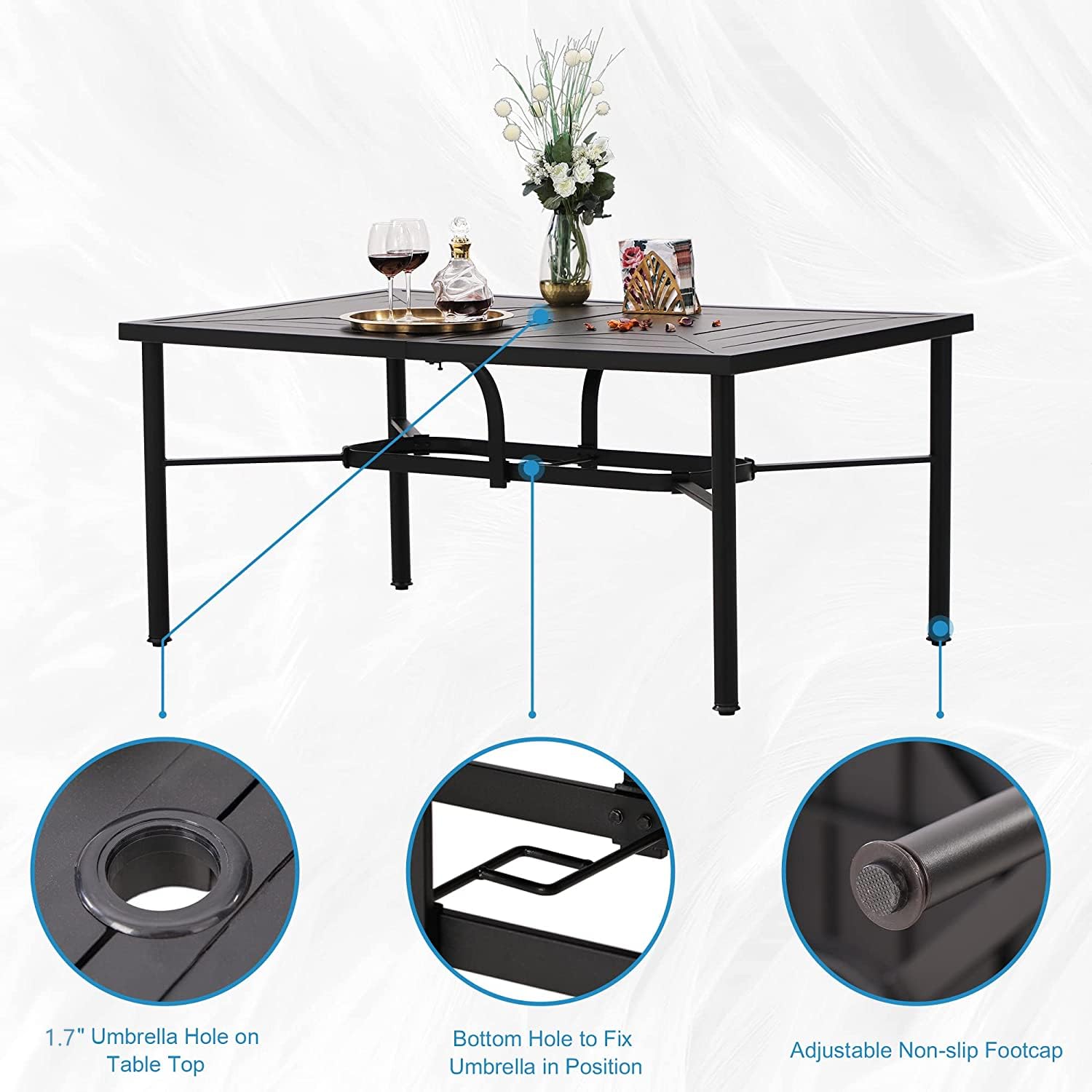 MFSTUDIO 6-Piece Outdoor Dining Set - Adjustable Height Aluminum Folding Chairs with Heavy-Duty Black Metal Table - Patio Furniture for Backyard, Garden & Poolside Dining