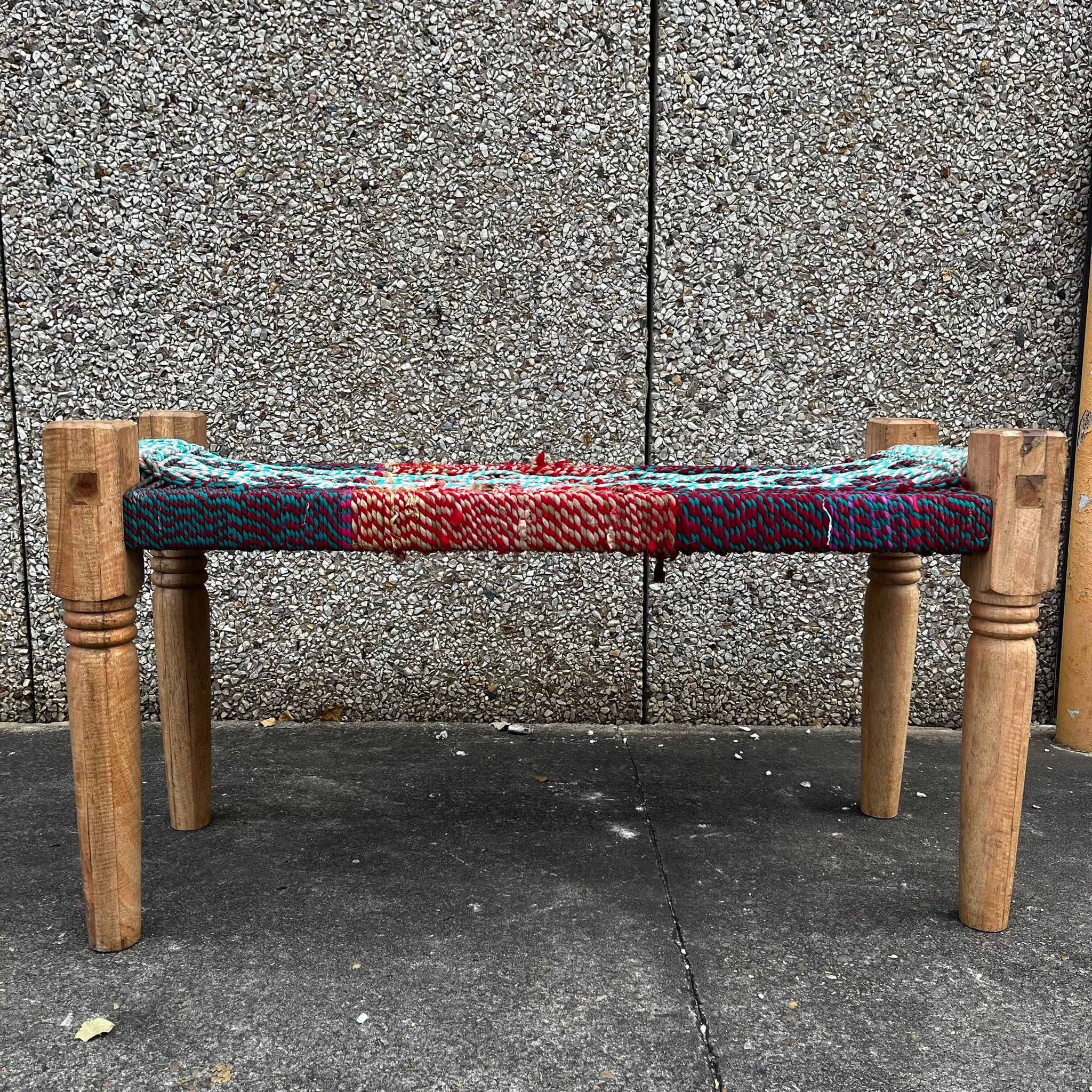 Handmade Carved Indian Furniture - Solid Mango Wood Manjhi Chair with Multicolor Design | Perfect for Boho Home Decor, Living Room Seating & Meditation Spaces