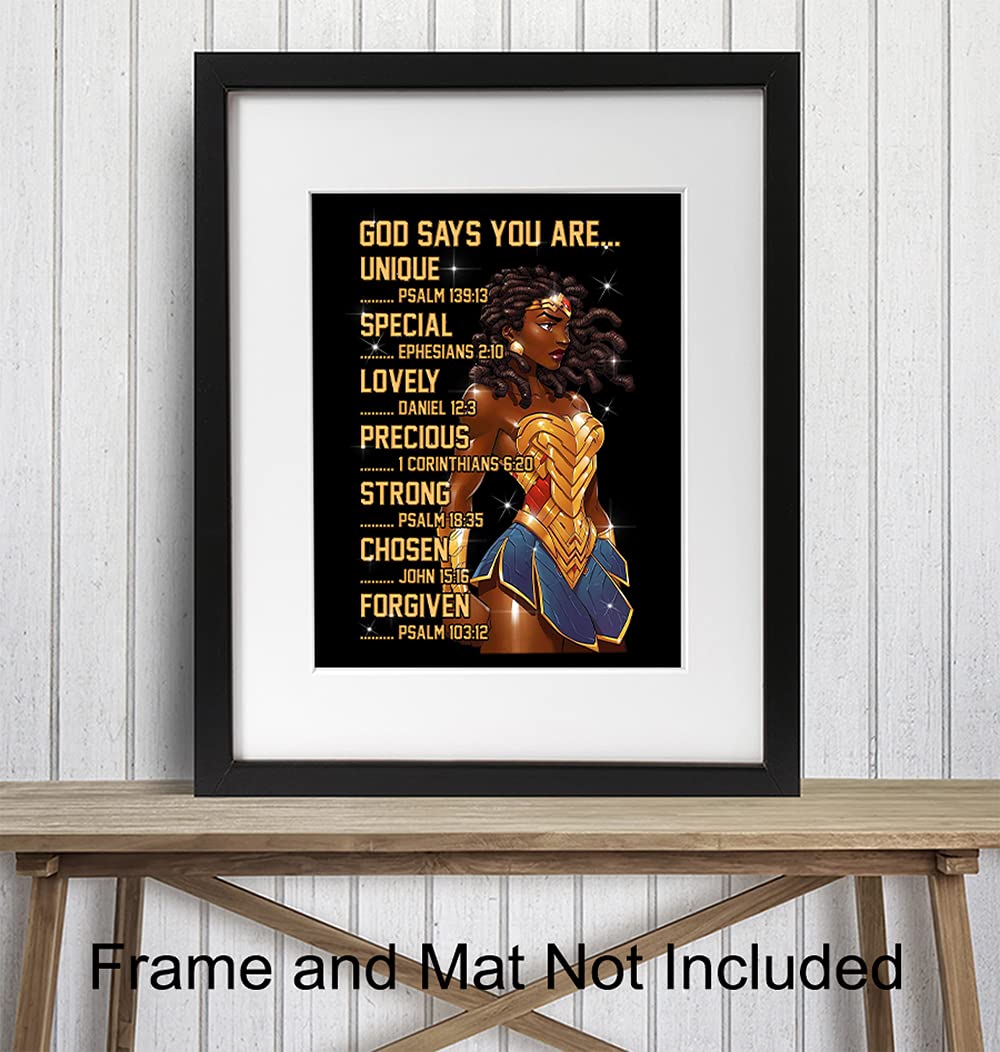 African American Wall Art - Christian Decor for Women & Girls - Bible Verse Gift