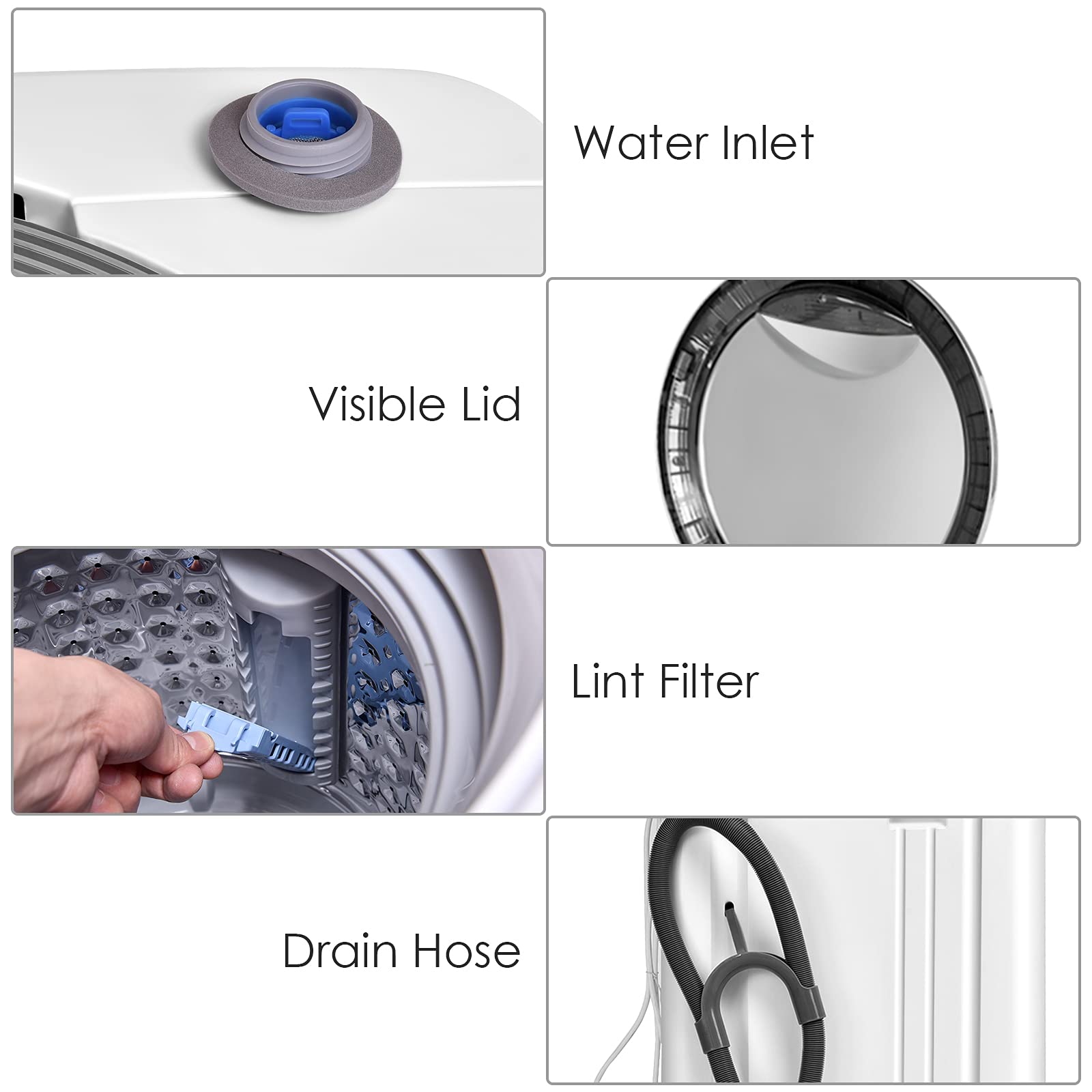 Casart 8 Lbs Portable Compact Full-Automatic Washing Machine with Drain Pump - Lightweight Cloth Washer & Spinner for Apartments, Dorms, RVs, and Camping