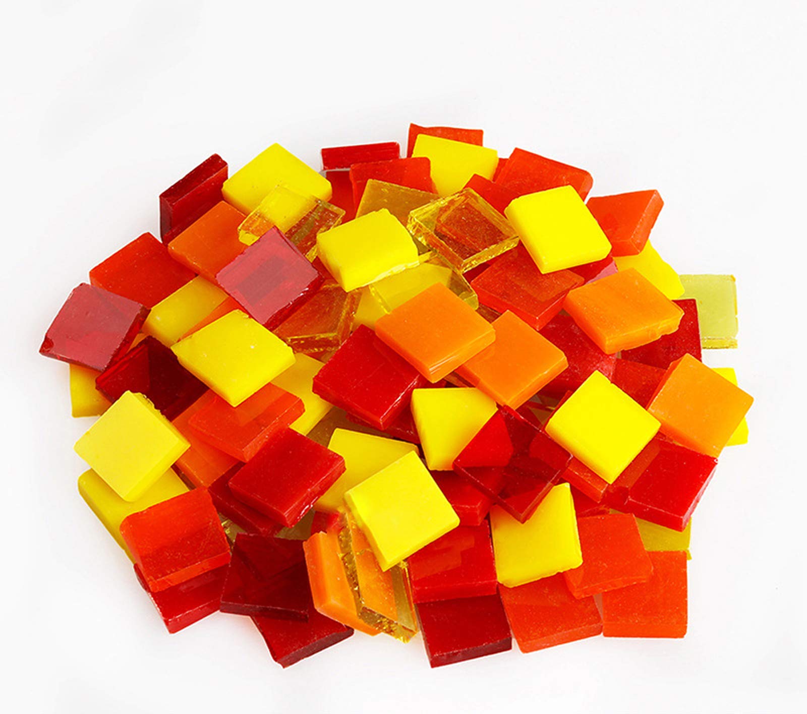 270-Piece Mica Glass Mosaic Tile Set (1x1cm) - 200g Pack of Red & Yellow Square Tiles for DIY Crafts, Home Decor, Picture Frames, Flower Pots - Perfect for Kitchen Backsplash, Bathroom Wall Art, and Tabletop Decorations